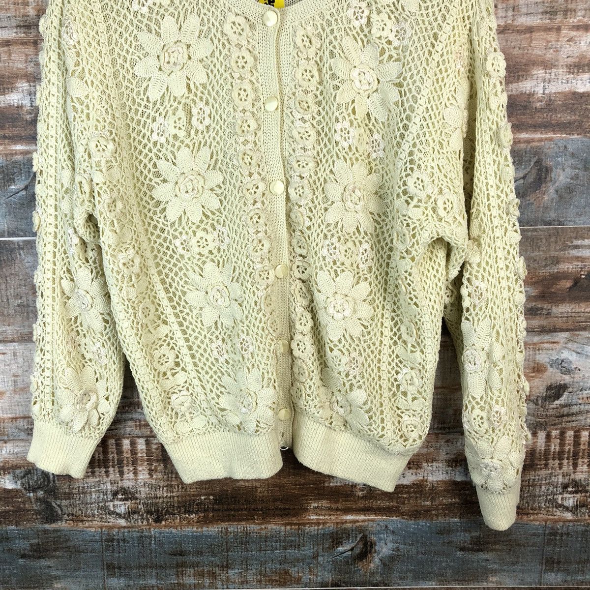 Japanese Brand Micaella Patterned crochet meshnet Cardigan Knitwear #A1343 Size M / US 6-8 / IT 42-44 - 6 Thumbnail