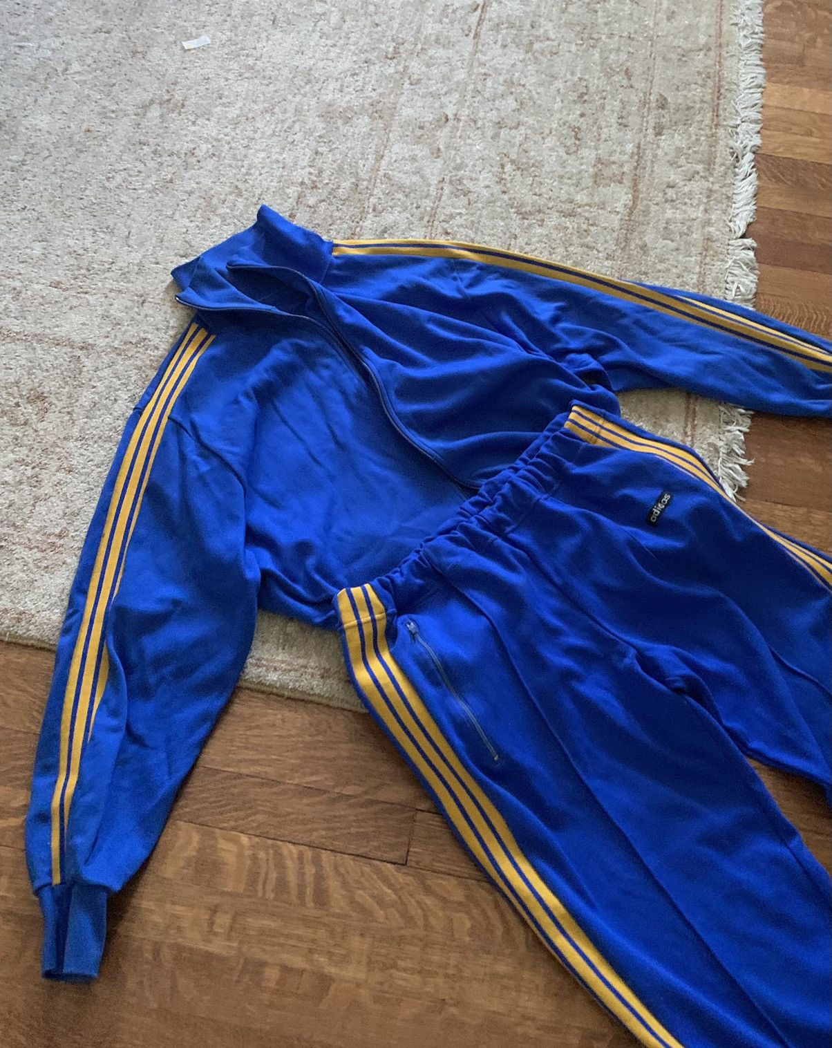Pre-owned Adidas X Archival Clothing 1980s Adidas Tracksuit Vintage 2 Piece Sweatsuit 70's Large In Blue