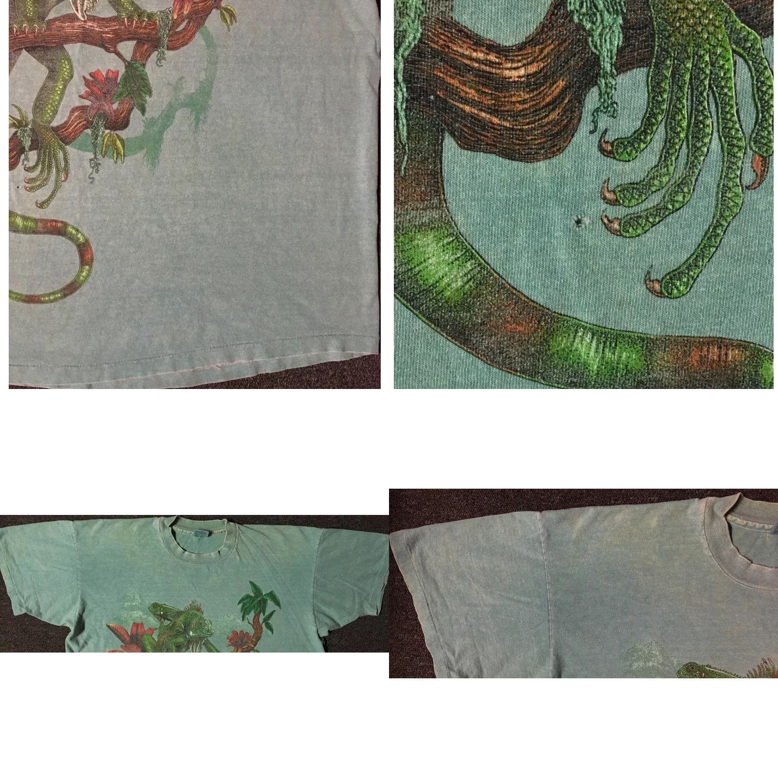 Vintage VINTAGE Iguana T-Shirt XL Green Boxy Men Regular Single Stitch 90s Distressed All Over Print Beach Grunge Animals Art Nature USA Animated Lizard Size US XL / EU 56 / 4 - 8 Thumbnail