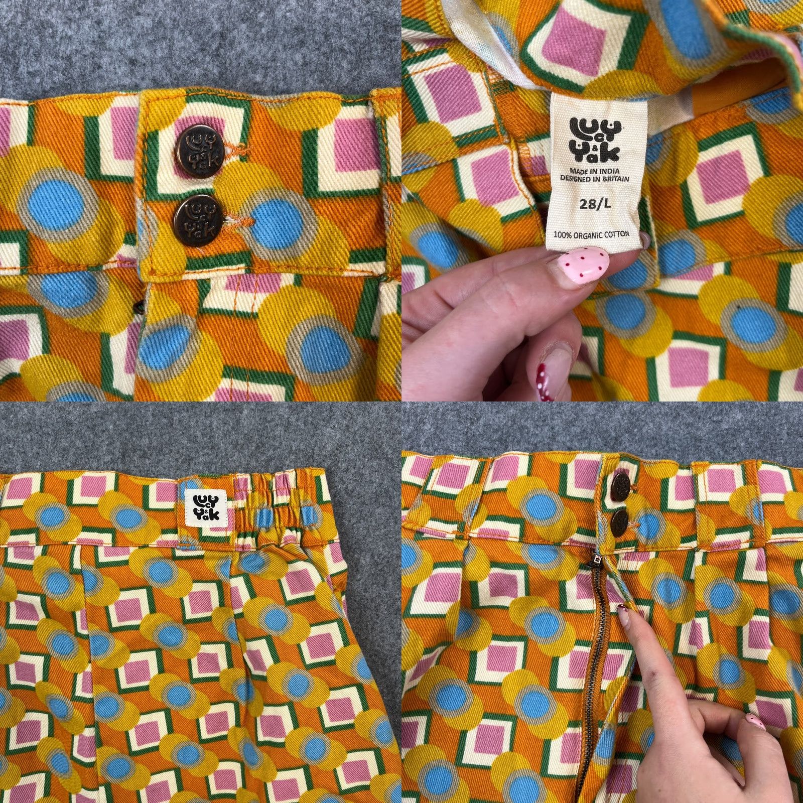 Vintage Lucy & Yak Jeans Womens Cropped 25 UK 6 High Waist Addison Organic Cotton BODHI Denim Yellow Tapered Classic 5-Pocket Womens Jeans Size 28" / US 6 / IT 42 - 8 Thumbnail