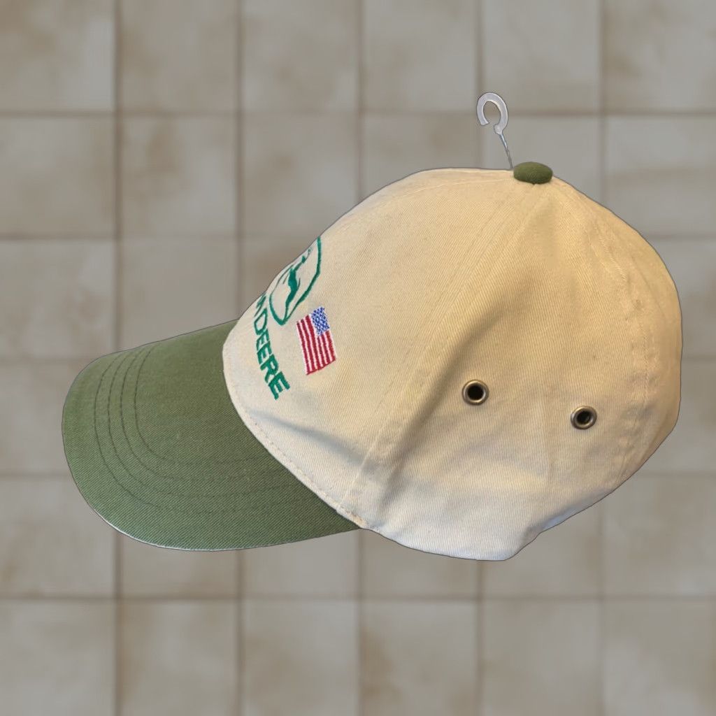 John Deere VINTAGE John Deere Hat Strapback Khaki Beige Canvas 90s USA Farming Outdoor Collectors Mens One Size Size ONE SIZE - 1 Thumbnail