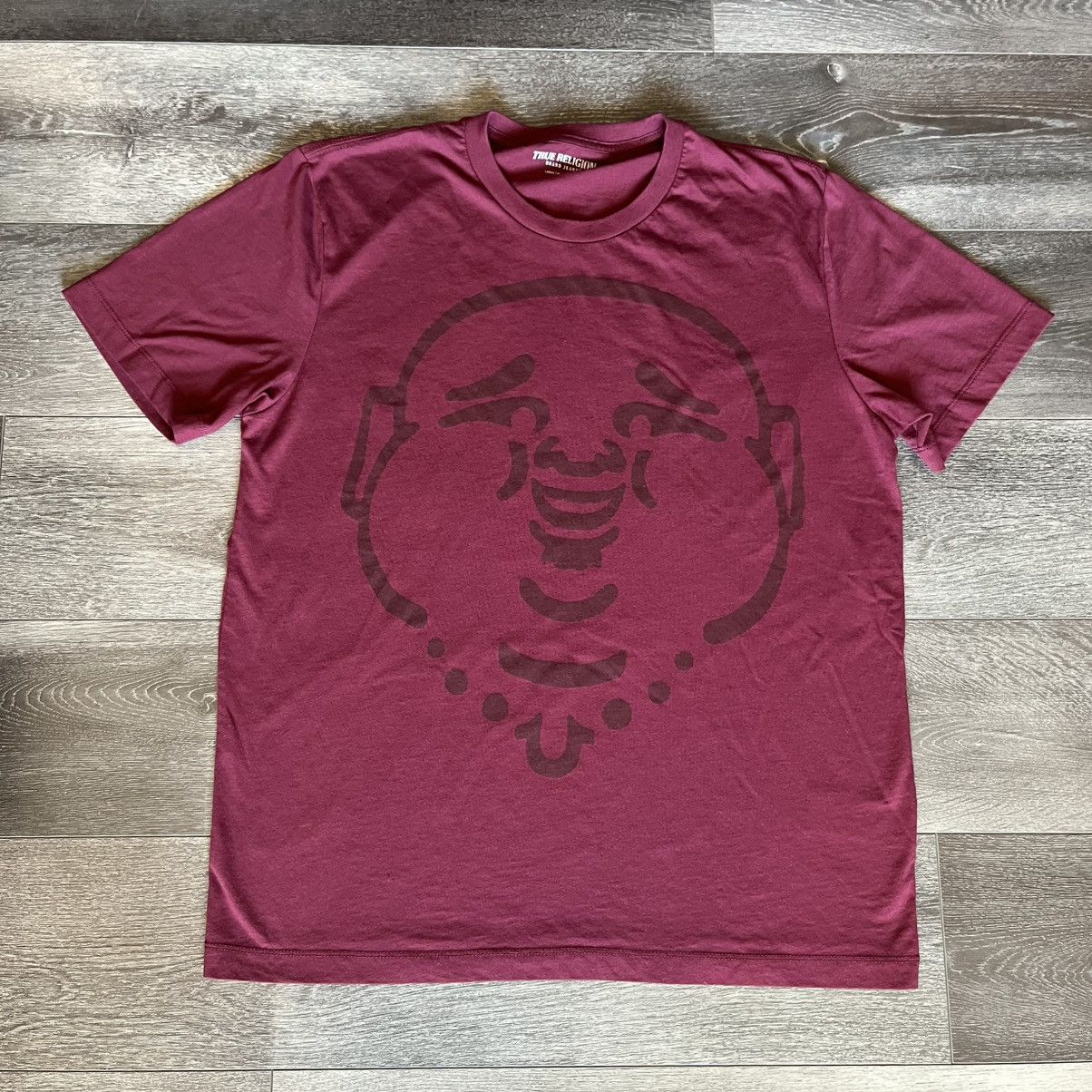 True Religion Vintage Y2K True Religion Big Buddha Face Logo Burgundy Tee Size US L / EU 52-54 / 3 - 1 Thumbnail