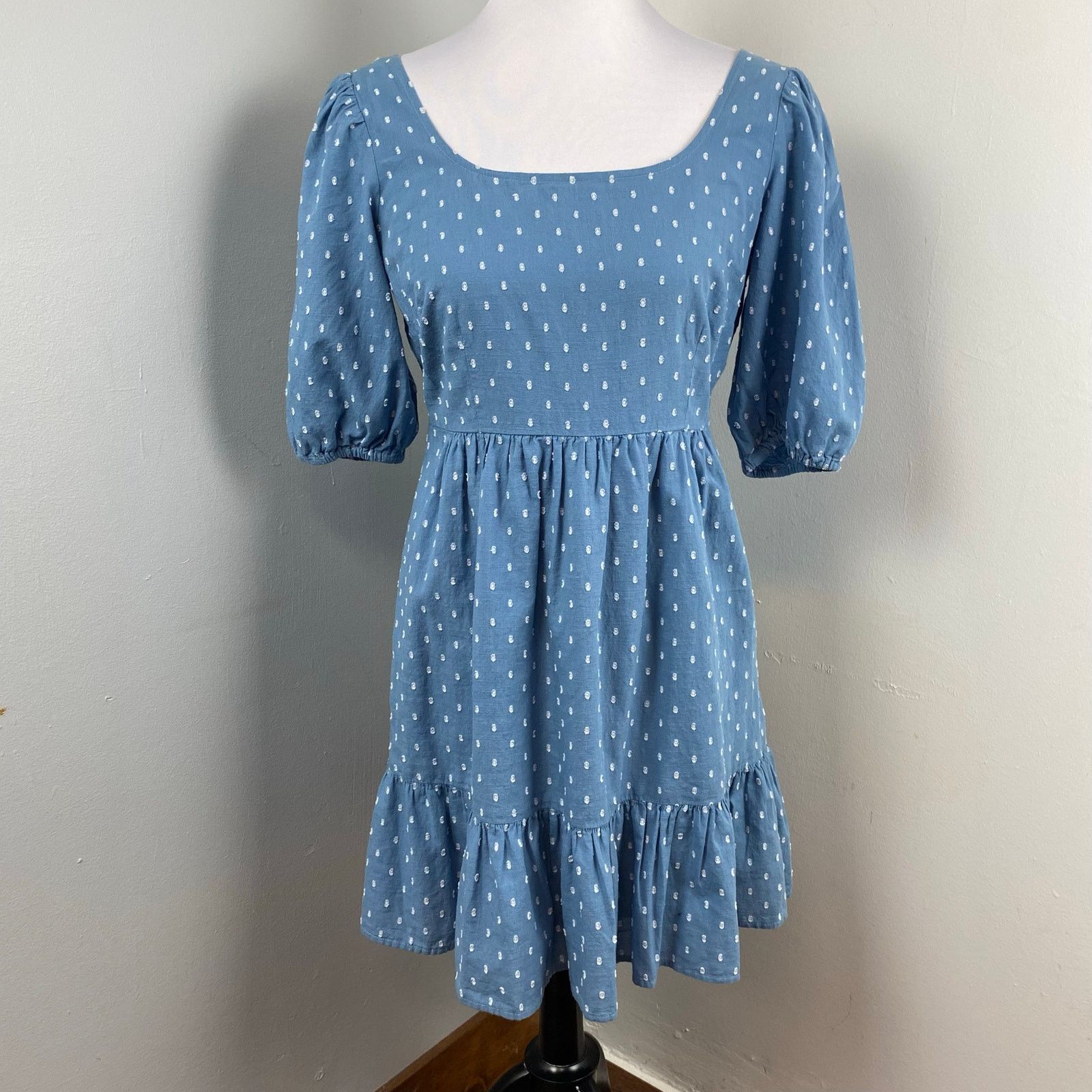 Loft Loft Poolside Blue Swiss Dot Tie Back Flounce Swing Dress Size XS / US 0-2 / IT 36-38 - 2 Thumbnail