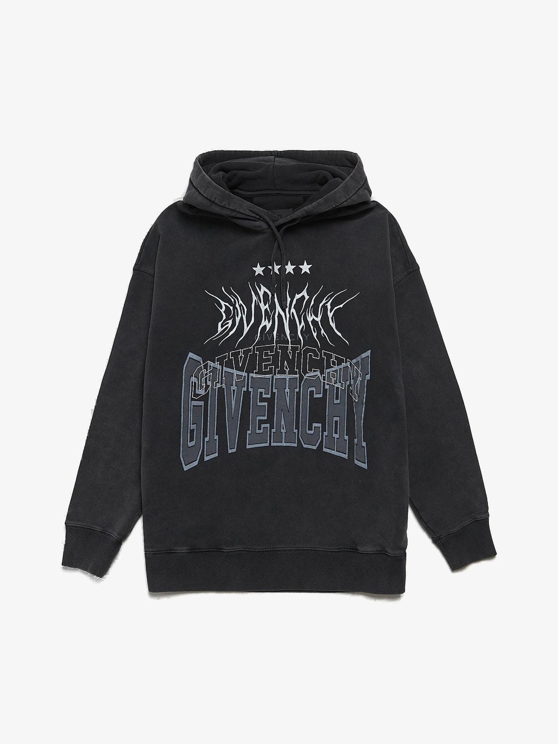 Givenchy Washed Black Multi Logo Printed Cotton Hoodie Size US XL / EU 56 / 4 - 1 Thumbnail