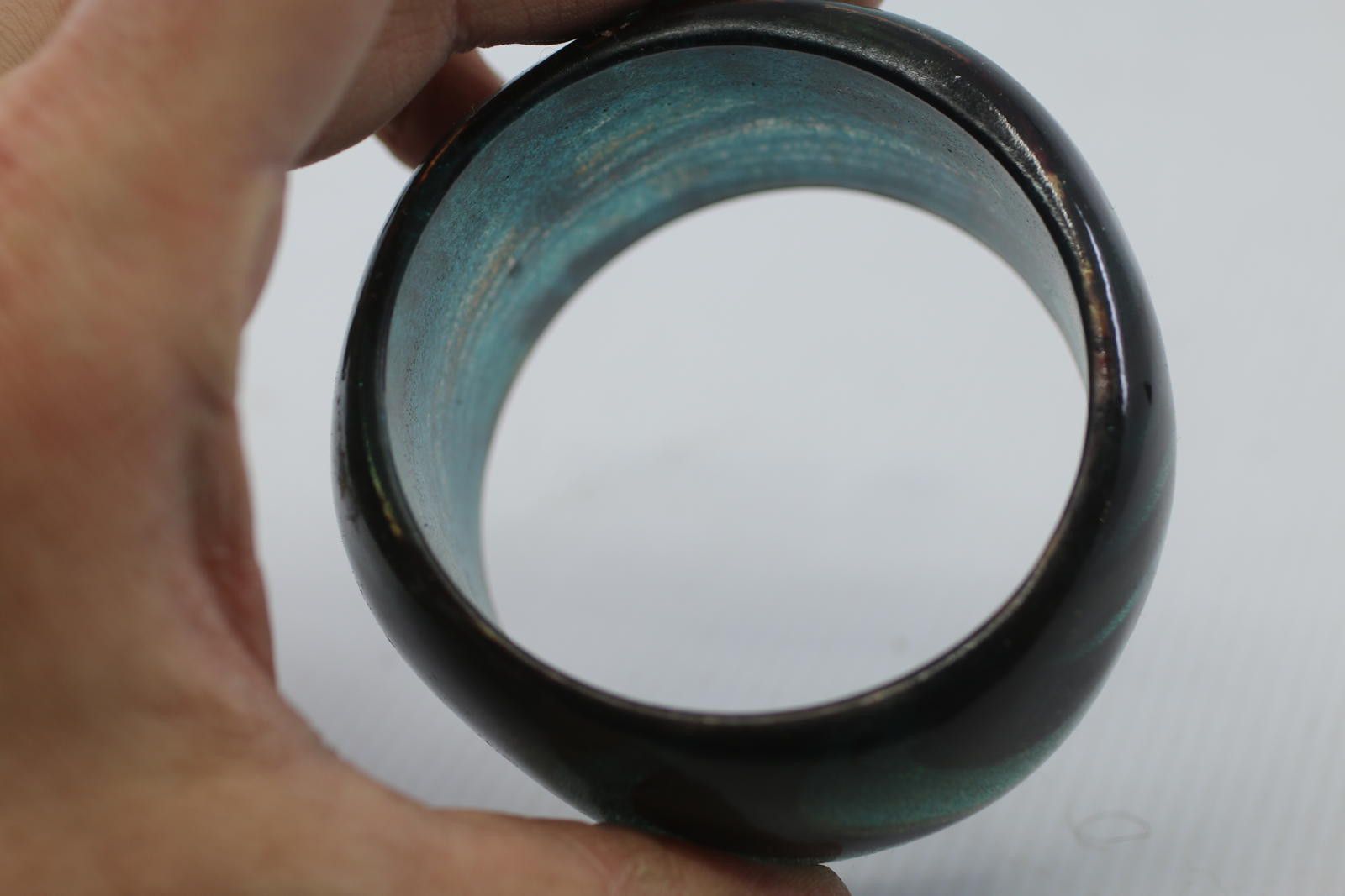 The Unbranded Brand Vintage Green BlackSwirl Resin BangleWide Statement bracelet Size ONE SIZE - 4 Thumbnail