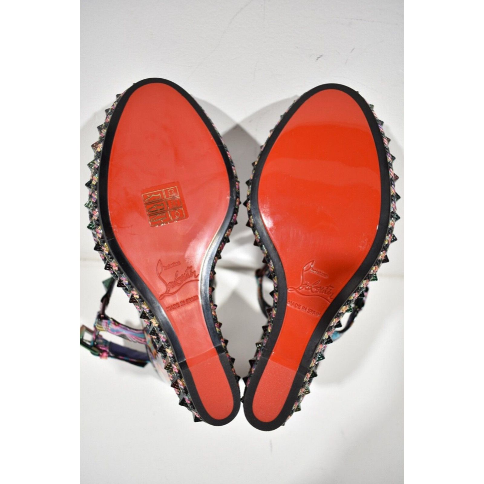 Christian Louboutin Pyraclou 110 Black Starlight Platform Wedge Sandal Heel 35 Size US 5 / IT 35 - 11 Thumbnail