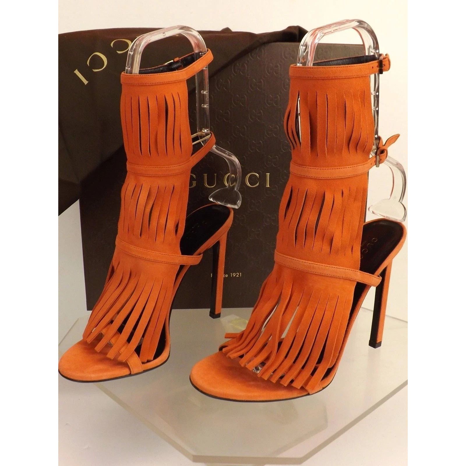 Gucci GUCCI ORANGE SUEDE FRINGE GLADIATOR SANDALS PUMPS 36.5 ITALY Size US 6.5 / IT 36.5 - 3 Thumbnail