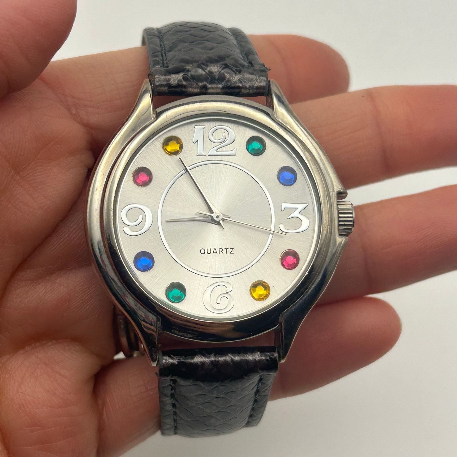 Other Accutime Multicolor Dial Watch Silver Tone Leather Band Size ONE SIZE - 7 Thumbnail