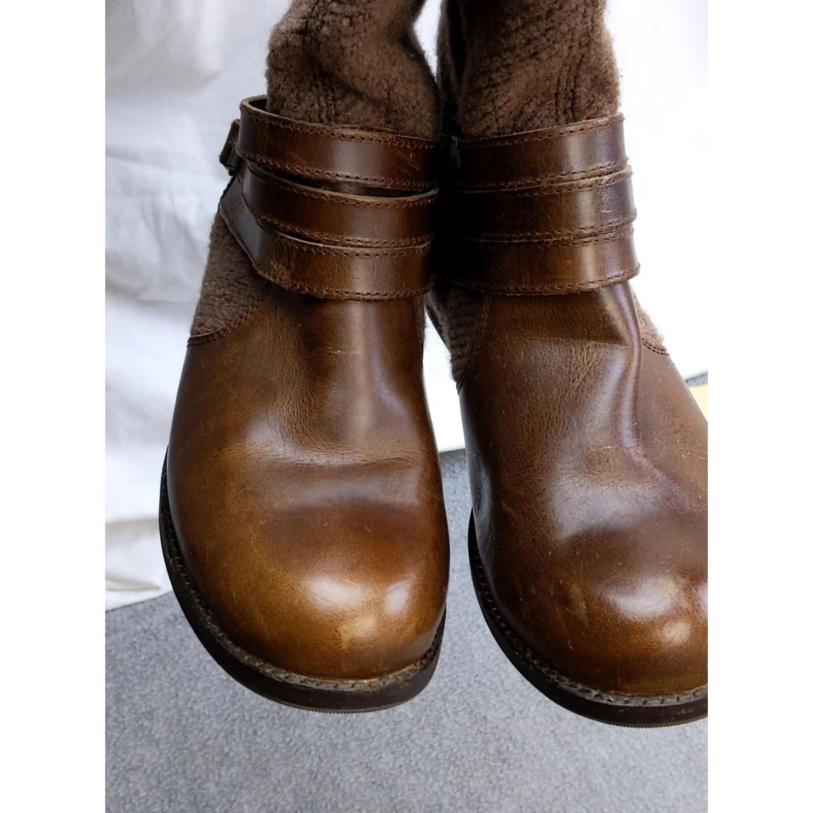 Vintage CAT Caterpillar Boots Womens 6.5 37.5 Brown Leather Knit Tall Riding Back Zip Boots Women Brown Leather Knit Tall Riding Back Zip with Buckle Strap Size US 7 / IT 37 - 5 Thumbnail