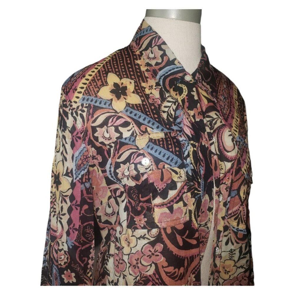 Lucky Brand CT247 Lucky Brand Ladies Brown Floral Long Sleeve Shirt XL Size XL / US 12-14 / IT 48-50 - 3 Thumbnail