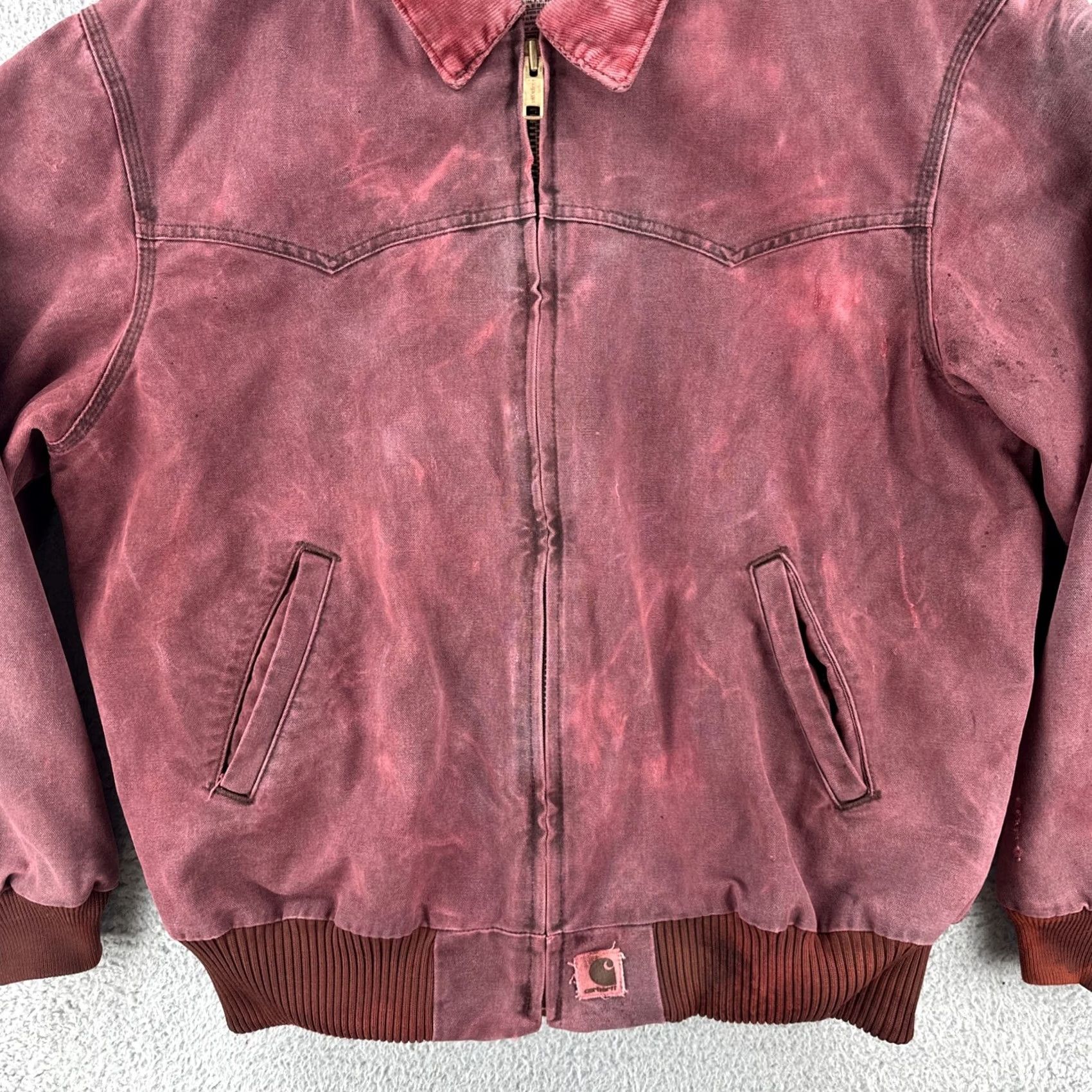 Carhartt VINTAGE Carhartt Jacket Mens XL J14CHT Over Dyed Burgundy Red Distressed Santa Fe Lined Red Coat Size US XL / EU 56 / 4 - 4 Thumbnail