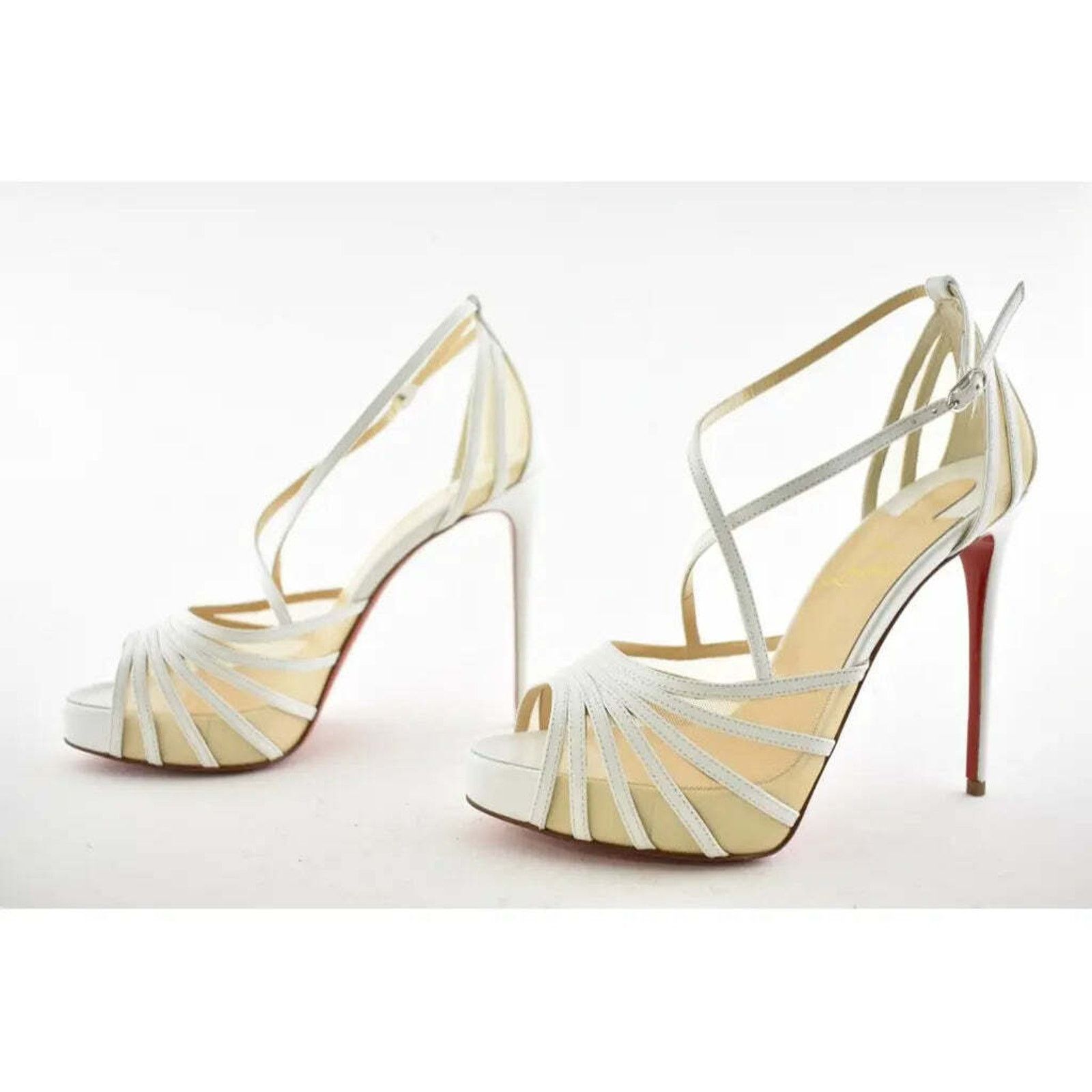 Christian Louboutin Filamenta 120 White Nude Mesh Cross Ankle Strap Heel Pump 42 Size US 12 / IT 42 - 10 Thumbnail
