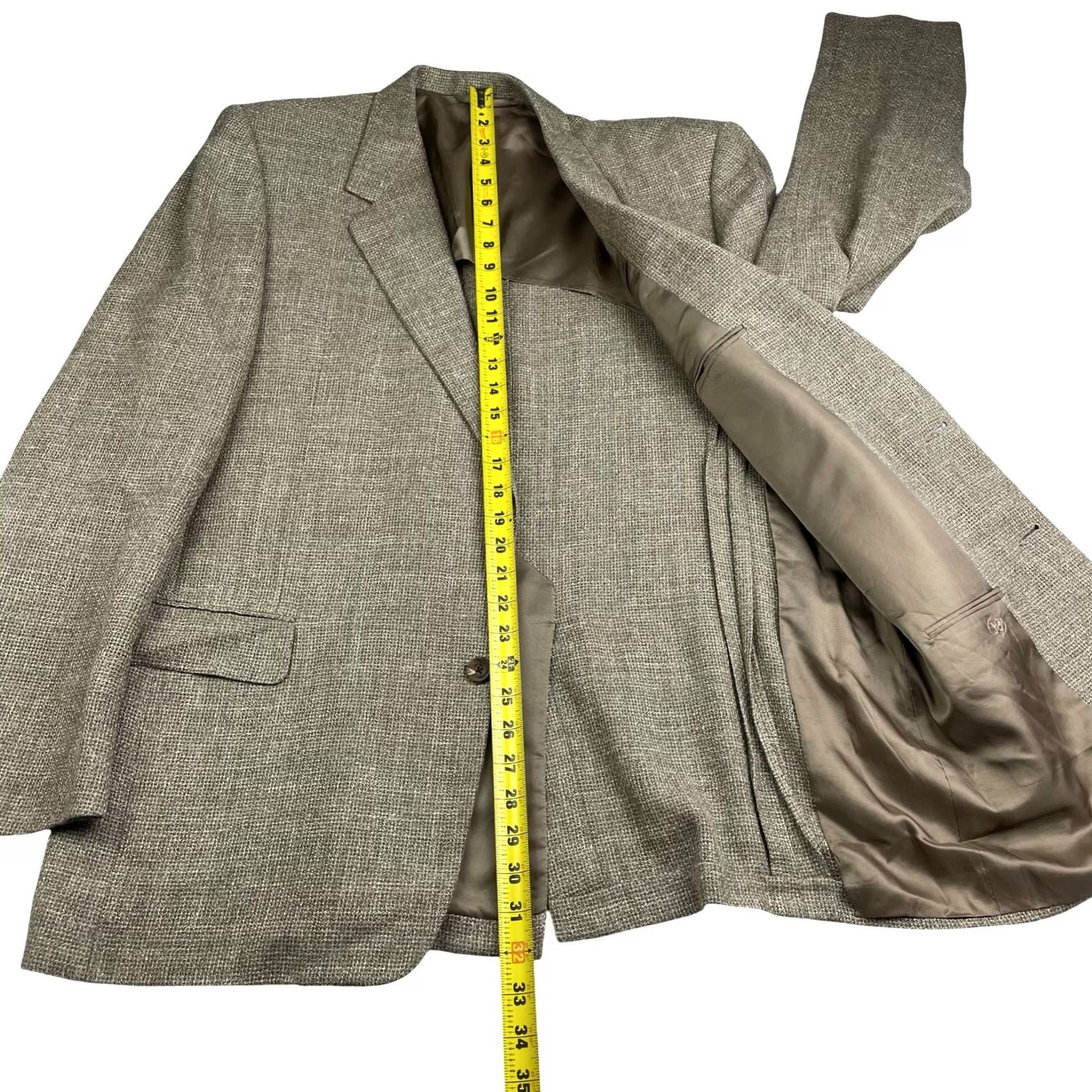 Vintage VINTAGE Hickey Freeman Blazer Men’s Beige Tweed Silk/Linen/Wool 44L 2-Button Single-Breasted Notch Lapel Long Jacket/Coat Mens Size 44R - 7 Thumbnail