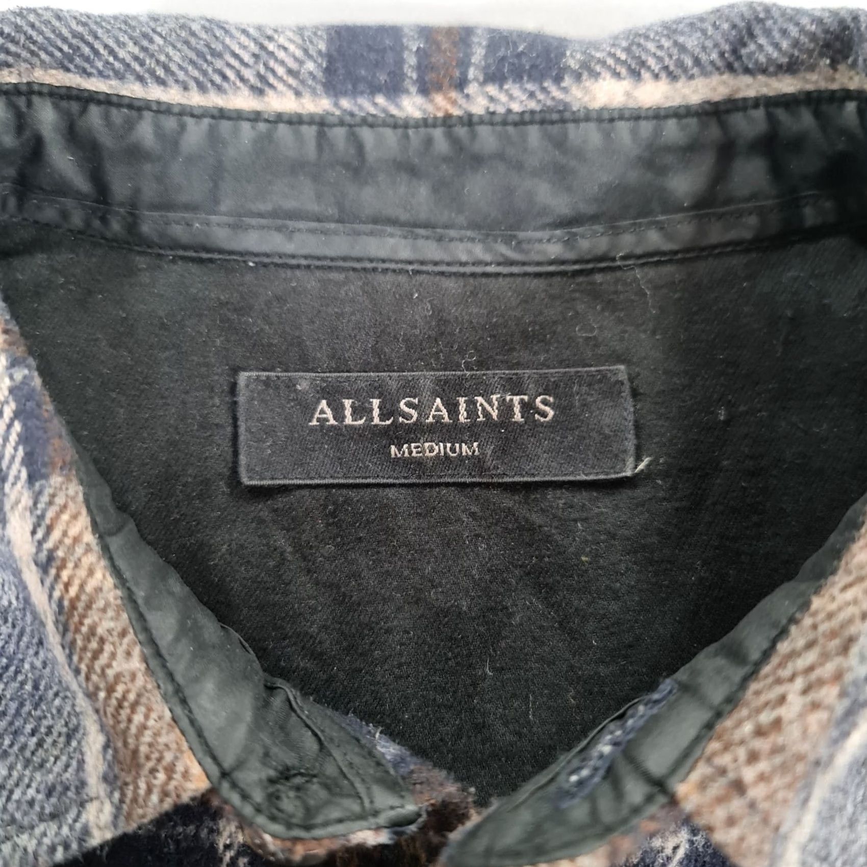 Allsaints AllSaints Mens Shirt Grey Brown Flannel Plaid Tartan Lansford M Medium Button-Up Pocketed Regular Fit Size US M / EU 48-50 / 2 - 3 Thumbnail