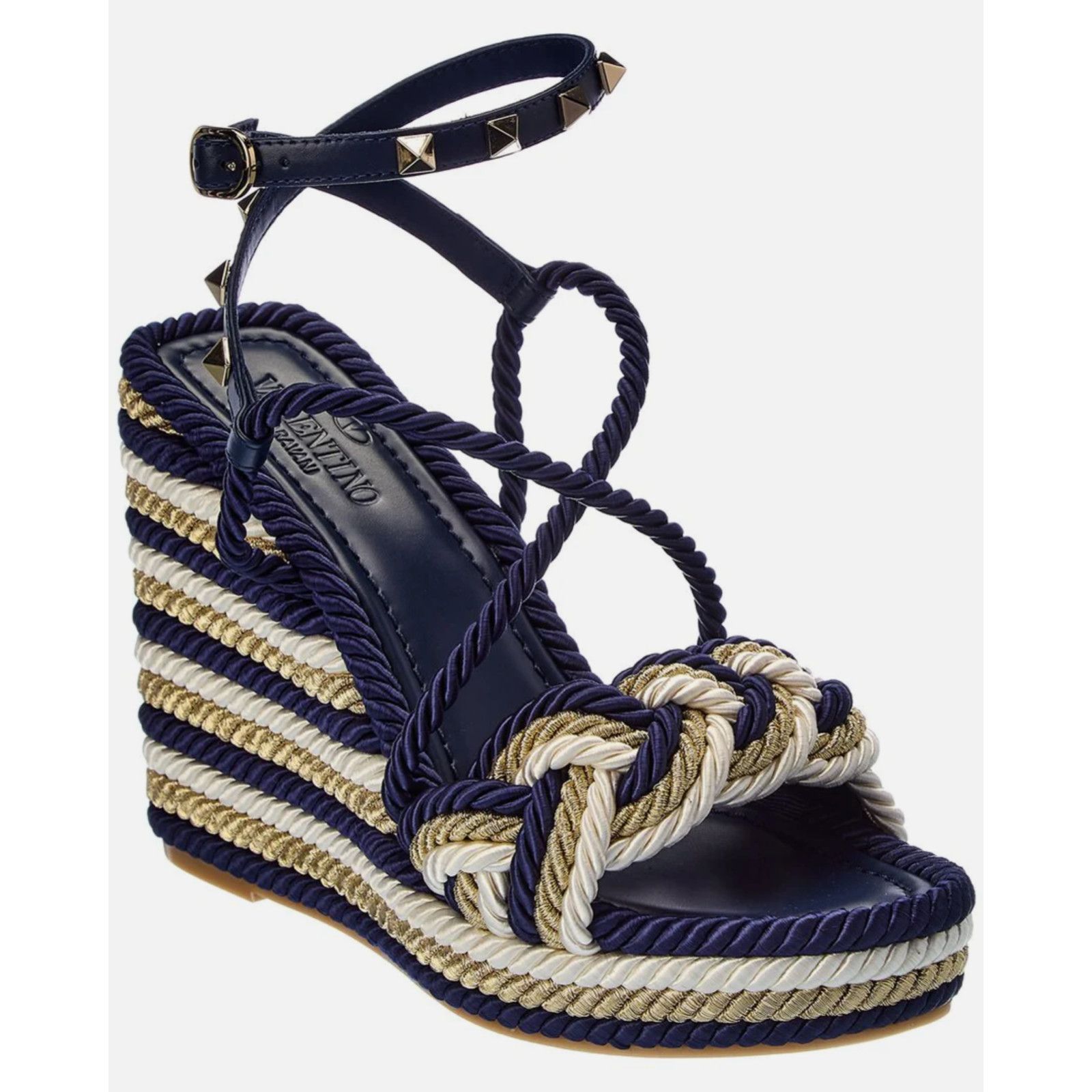 Valentino Rockstud Torchon Cord Rope Wedge Ankle Strap Sandal 38 Size US 8 / IT 38 - 2 Thumbnail