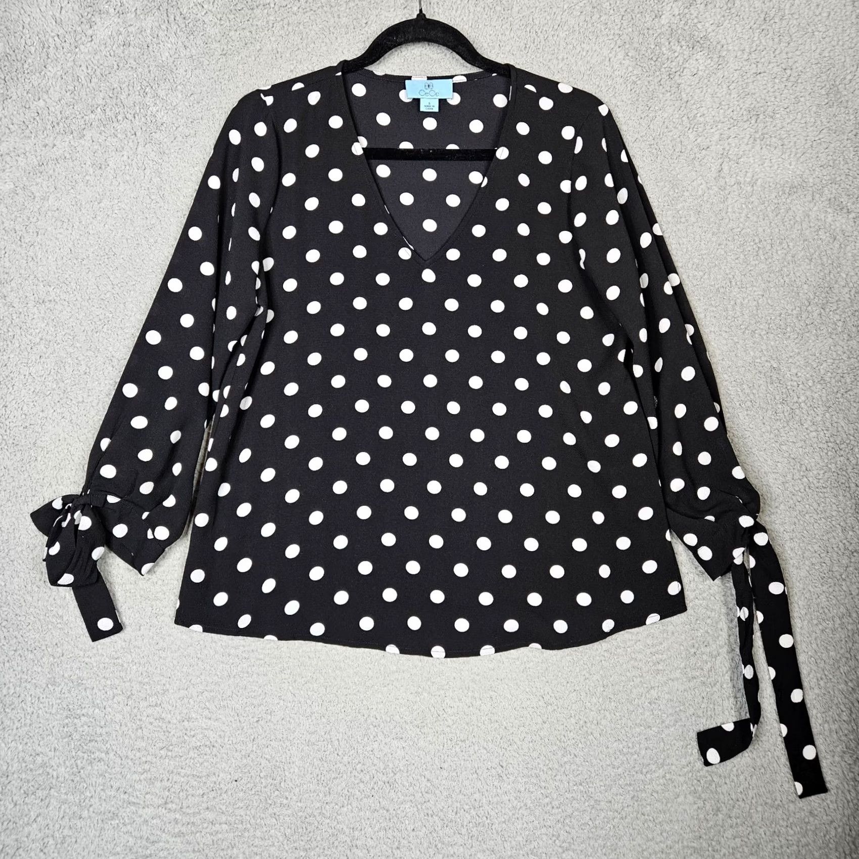 Vintage Cece Black White Polka Dot Tie Sleeve V-Neck Casual Blouse XS Women Size XS / US 0-2 / IT 36-38 - 2 Thumbnail