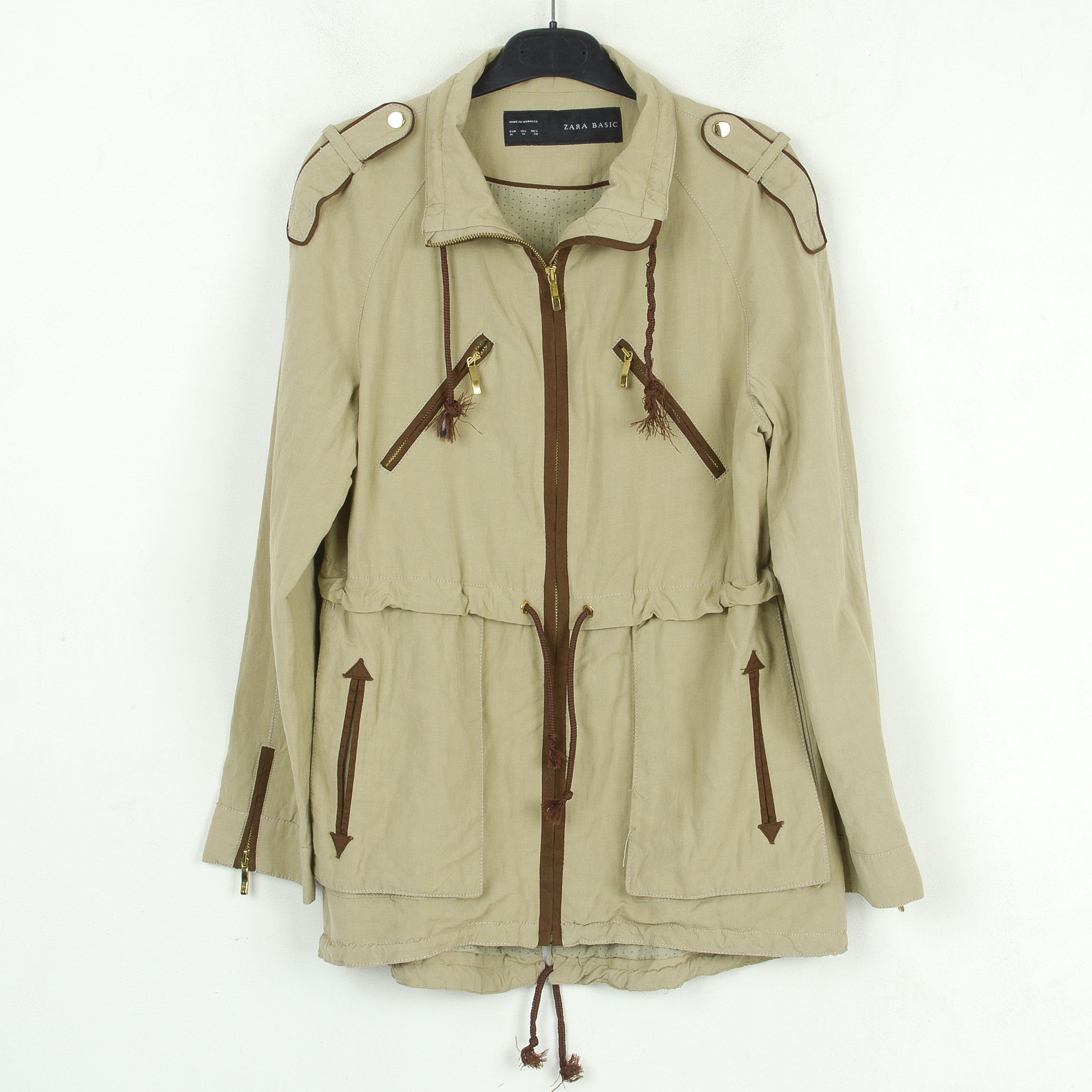 Zara linen Jacket Collared Coat Trench Zip Beige Outerwear Top Size M / US 6-8 / IT 42-44 - 1 Thumbnail