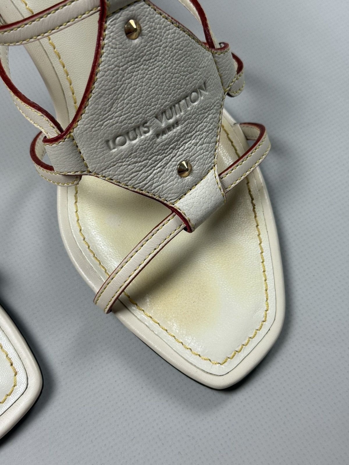 Louis Vuitton Louis Vuitton Cream Leather VTG Ankle Strap Heels Sandals Size US 8 / IT 38 - 23 Thumbnail