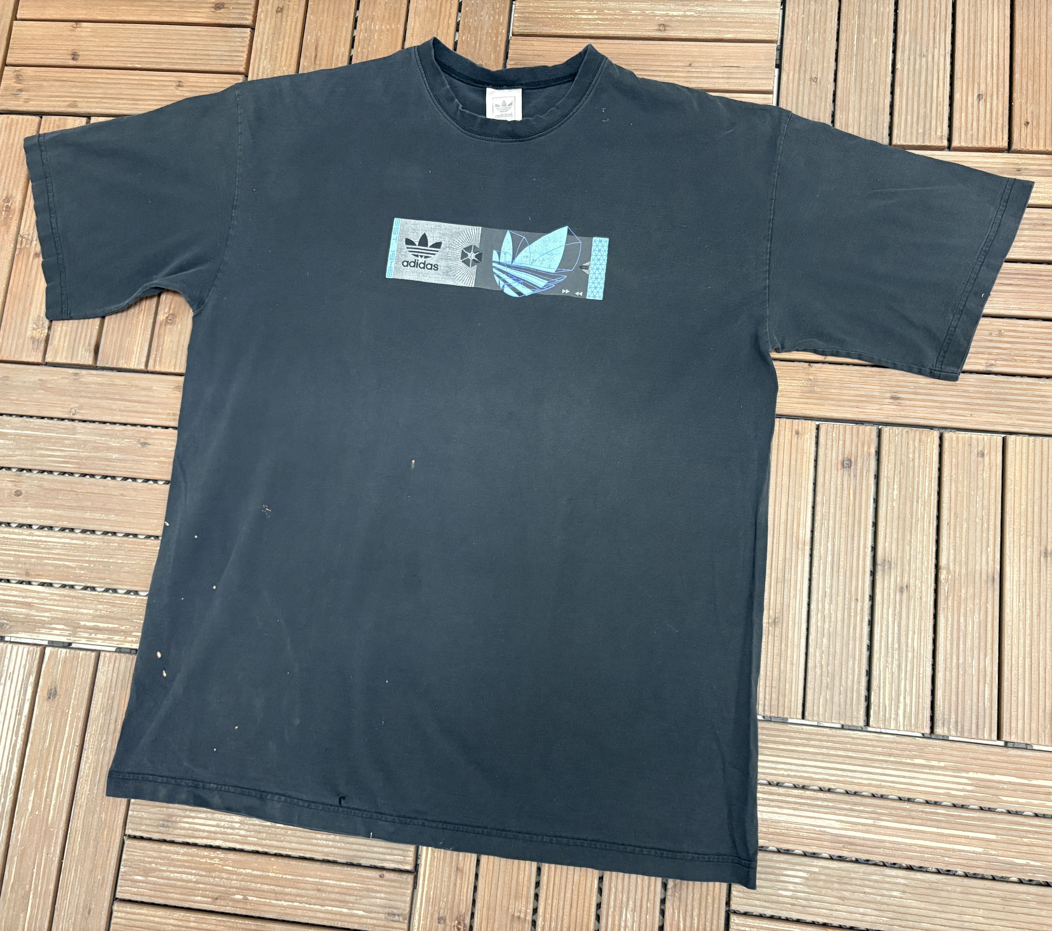 Adidas × Vintage Adidas Flower Logo Vintage Black T-Shirt Tee Size US XXL / EU 58 / 5 - 3 Thumbnail