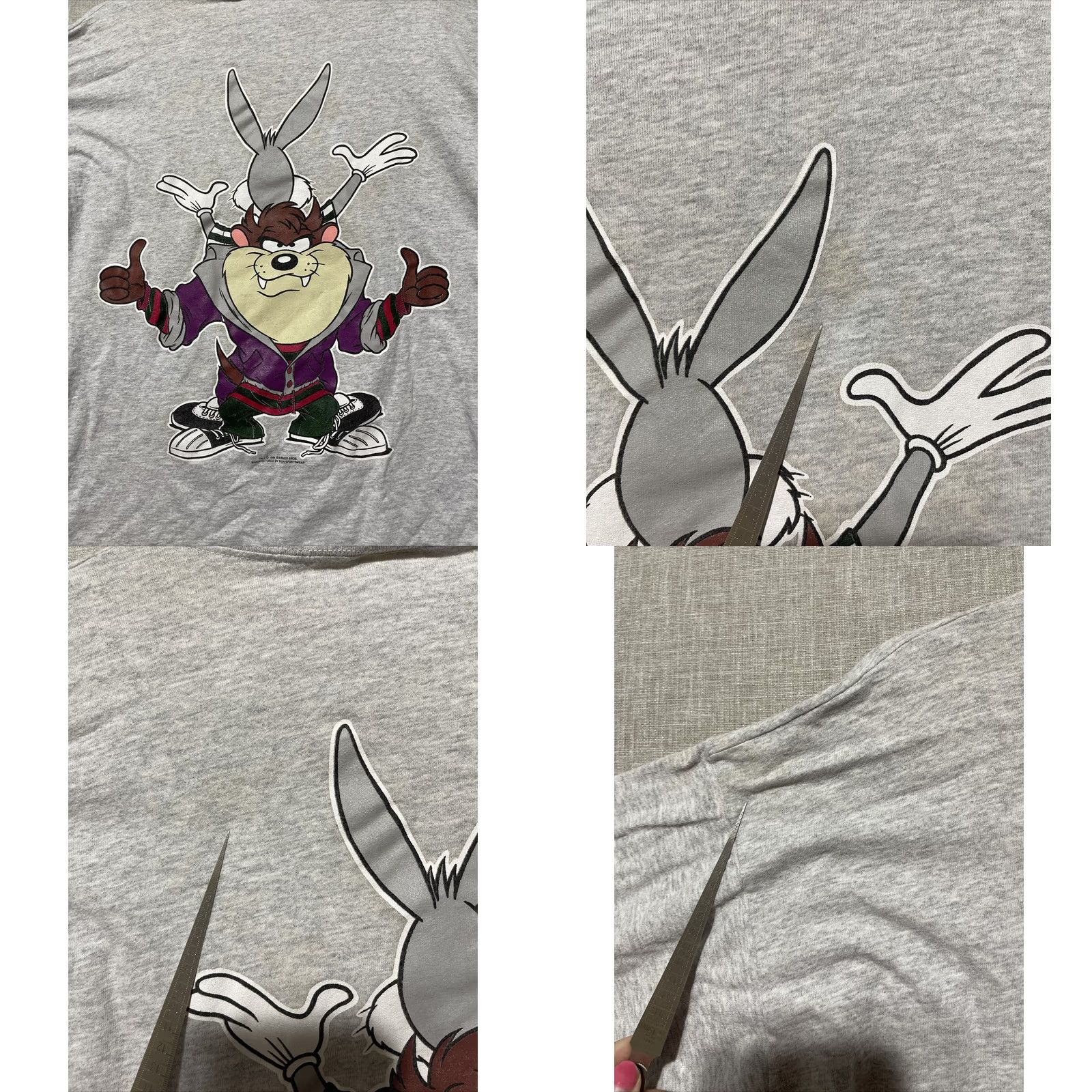 Vintage VINTAGE Looney Tunes Shirt Gray Crop Double Graphics Bugs Bunny Taz Gangster Hip Hop Cartoon 90s Short Sleeve Adult M Womens Mens Size US M / EU 48-50 / 2 - 8 Thumbnail
