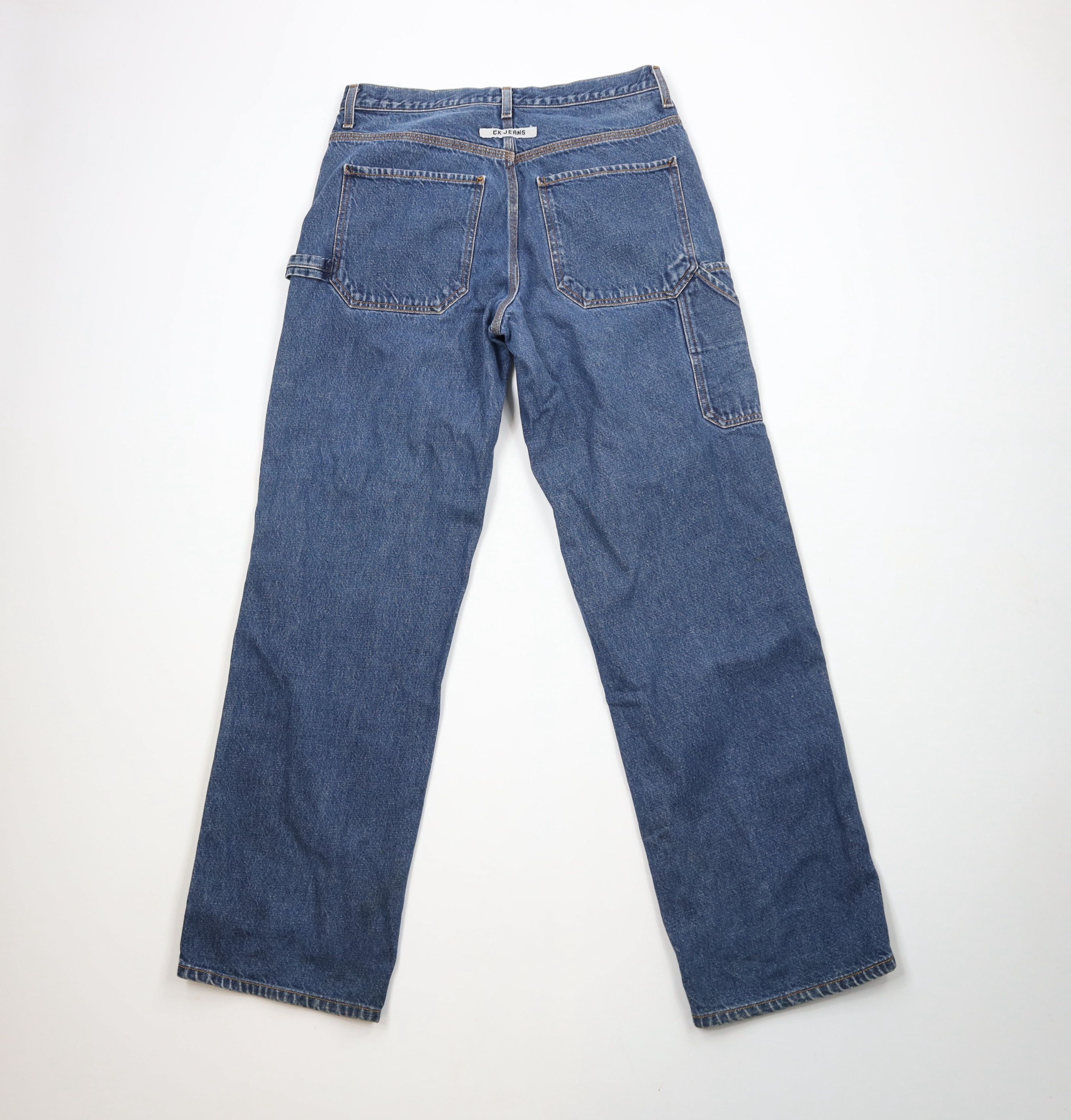 Calvin Klein × Vintage Vintage 90s Calvin Klein Spell Out Wide Leg Dungaree Jeans Size US 31 - 10 Thumbnail
