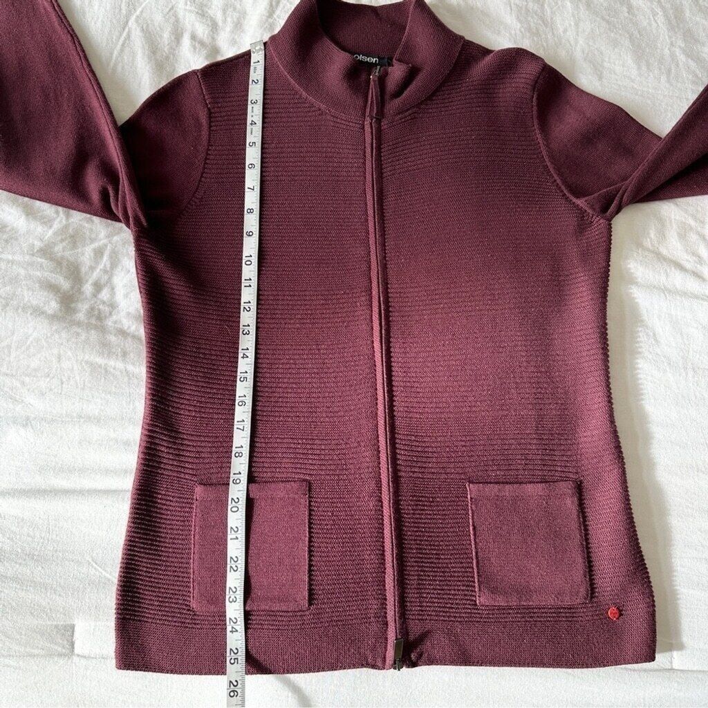 Other Olsen Long Sleeve Mock Neck Full Zip Ribbed Sweater Maroon Size S / US 4 / IT 40 - 9 Thumbnail