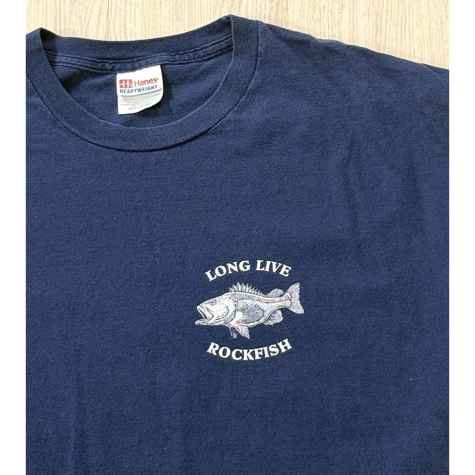 Hanes VINTAGE Ray Troll 'Long Live Rockfish' Art Shirt Large Striped Bass Texas 90s Blue Mens Size US L / EU 52-54 / 3 - 4 Thumbnail