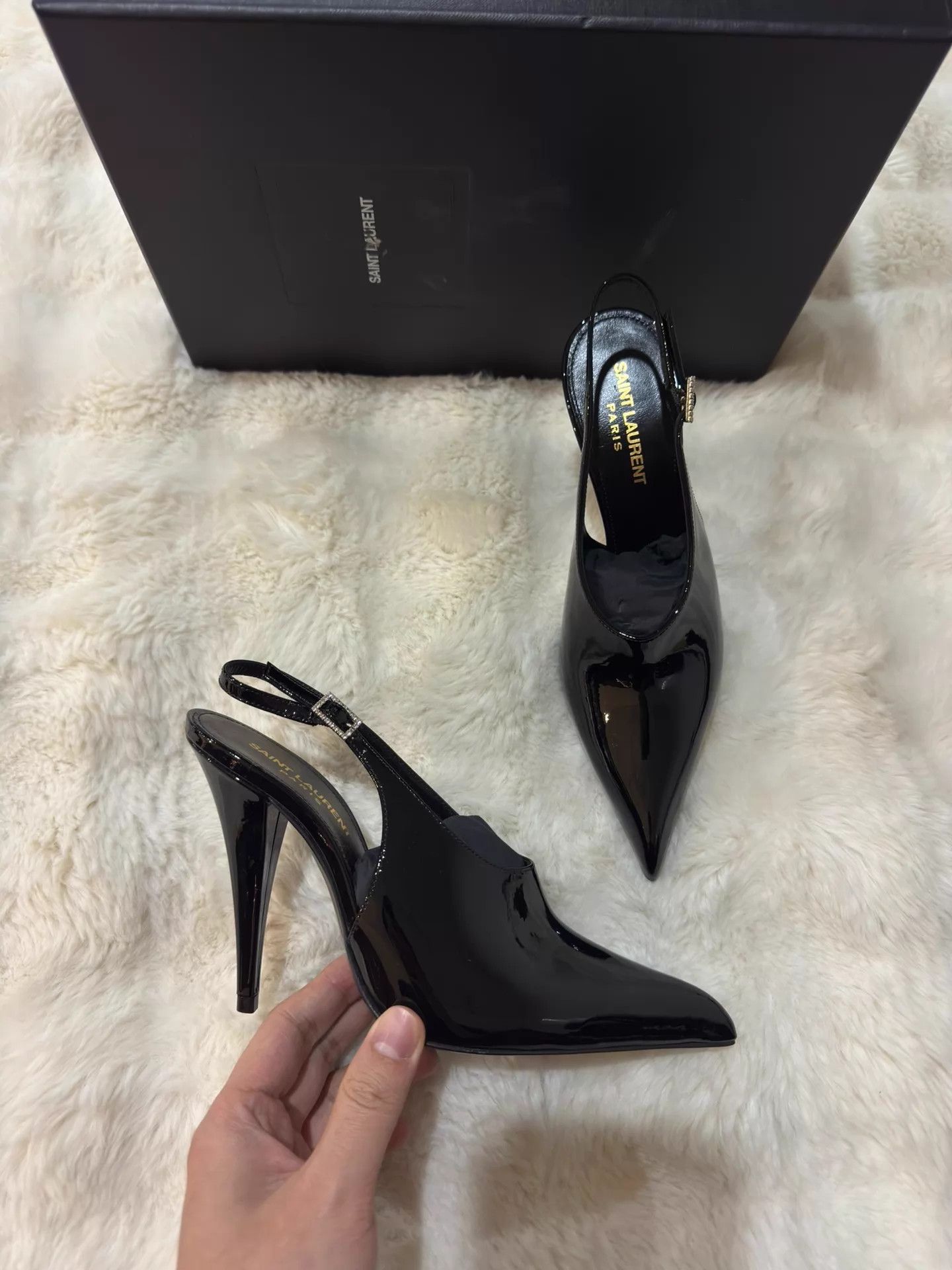 Yves Saint Laurent YSL Patent Leather Crystal Heels 36 Size US 5.5 / IT 35.5 - 4 Thumbnail