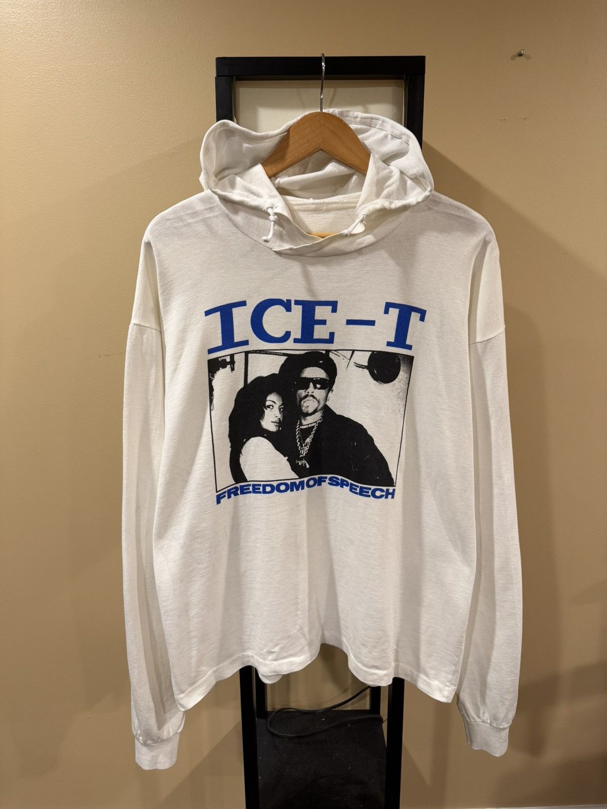 Vintage Vintage Ice-T Freedom of Speech 90’s White LS Hoodie T-Shirt Size US L / EU 52-54 / 3 - 1 Thumbnail