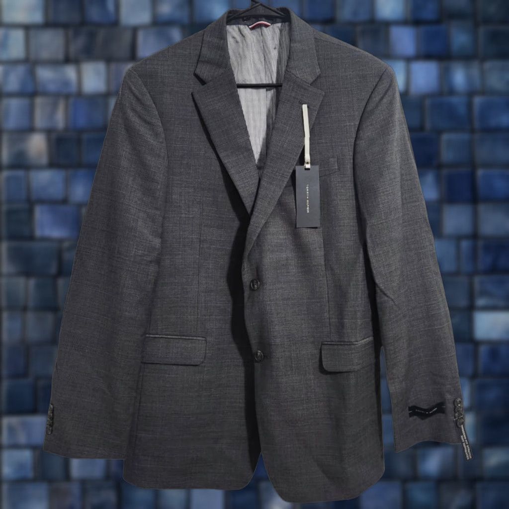 Tommy Hilfiger Mens 42L Modern Fit Stretch Suit Jacket Wool Blend Gray