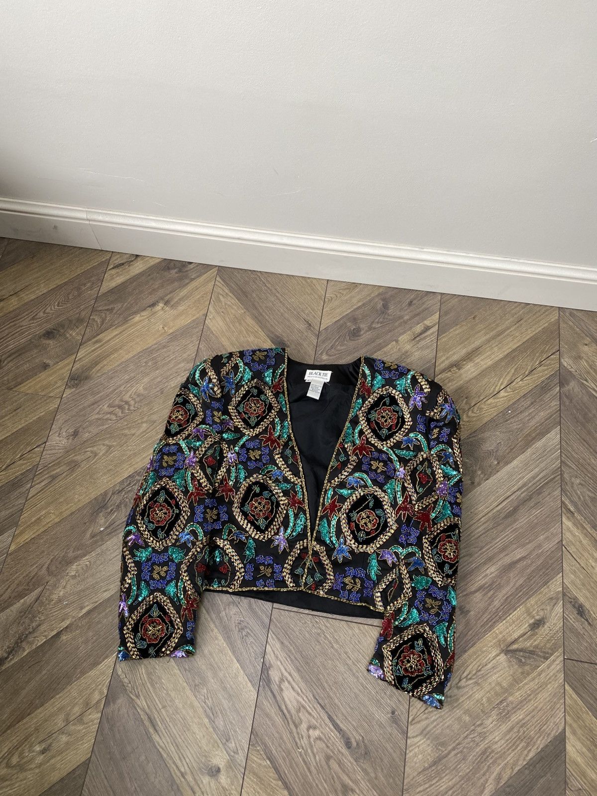Other Vintage Black Tie Heavy Beaded/Sequin Crop Jacket Size L / US 10 / IT 46 - 3 Thumbnail