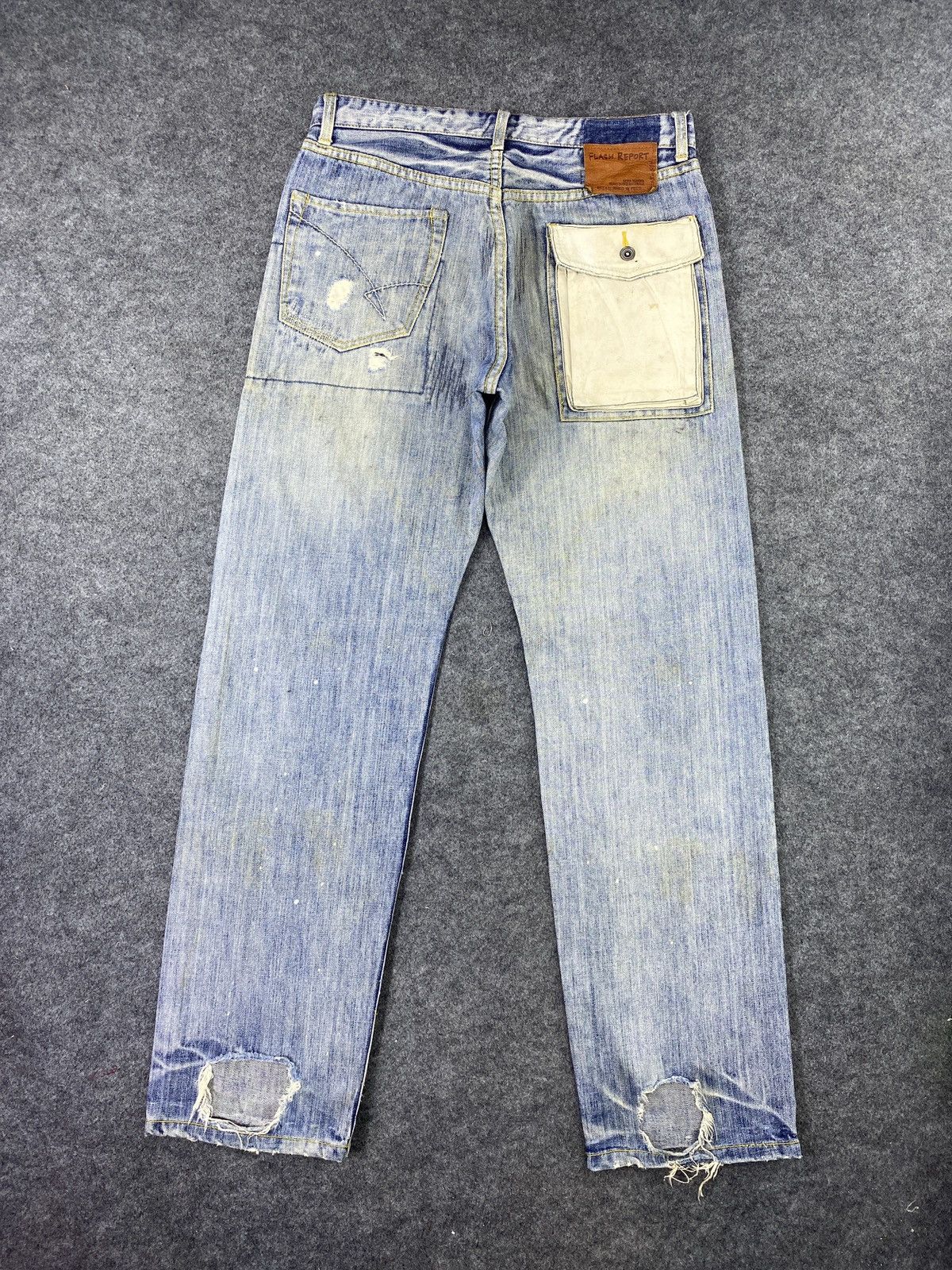 Japanese Brand × Jean Flash Report Distress Blue Wash Denim - J972 Size US 33 - 3 Thumbnail