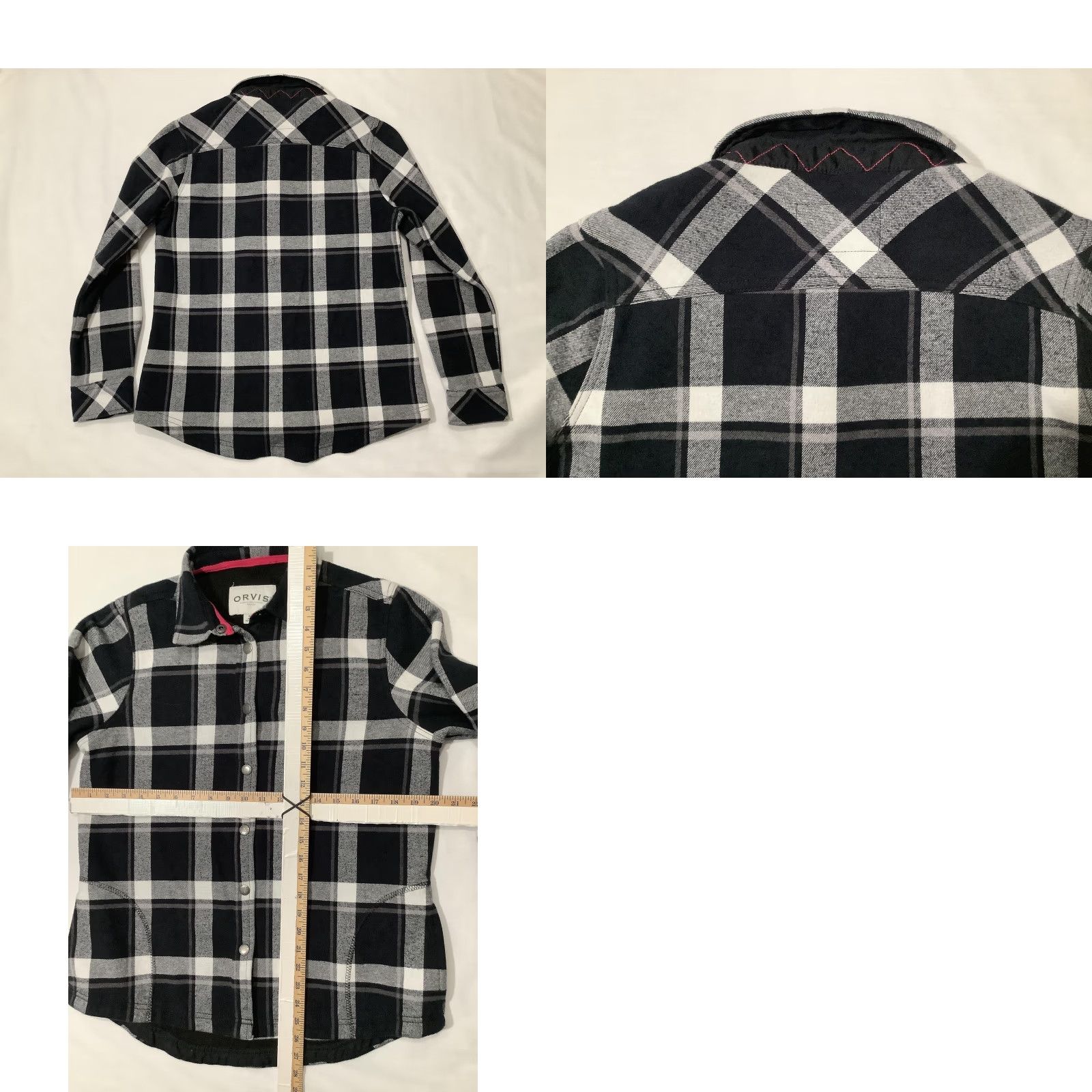 Orvis VINTAGE Orvis Shirt Womens Medium Black Gray White Plaid Flannel Button Up Long Sleeve Size M / US 6-8 / IT 42-44 - 8 Thumbnail