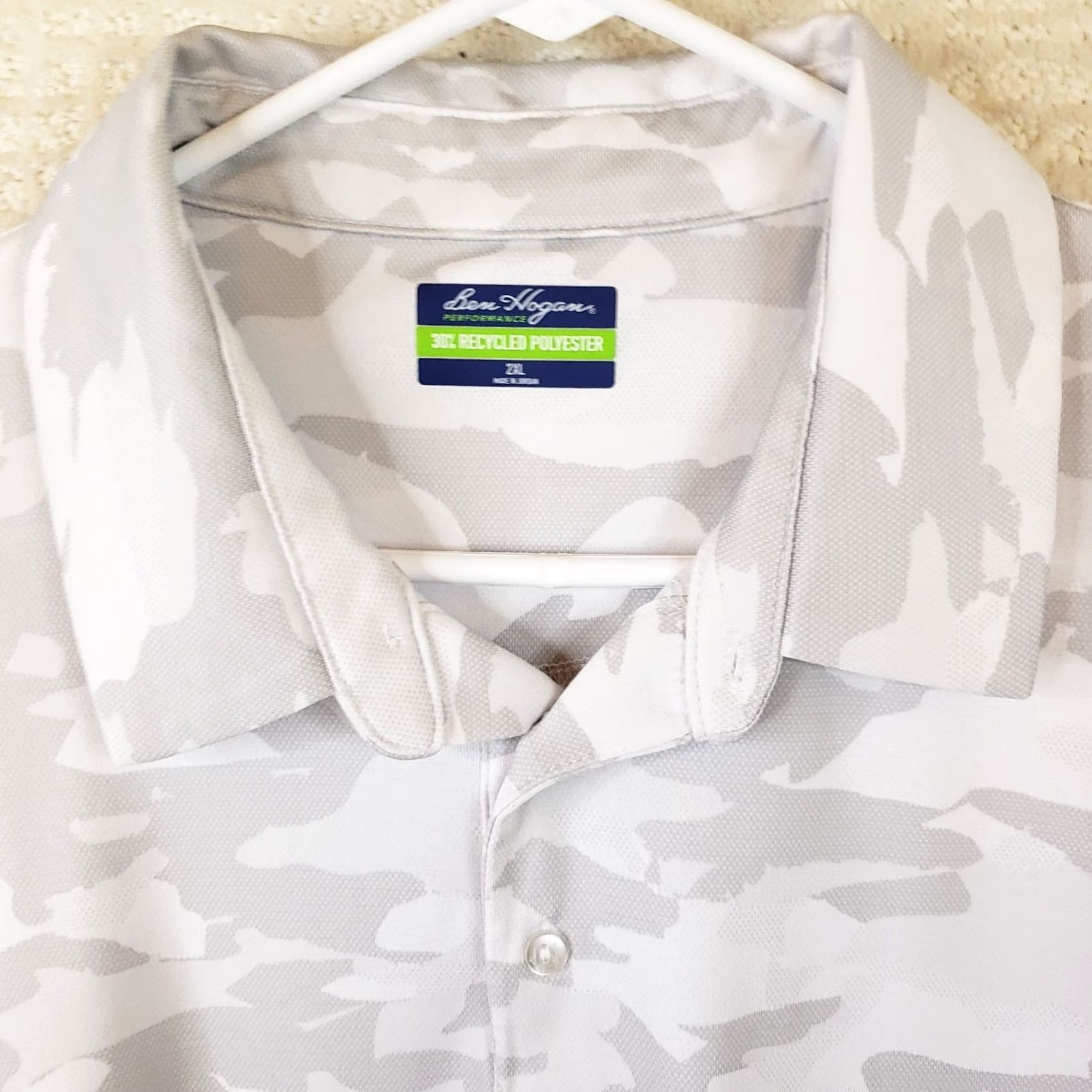 Hogan VINTAGE Ben Hogan White Gray Camo Performance Golf Polo Shirt Mens 2XL Stretch Size US XXL / EU 58 / 5 - 4 Thumbnail