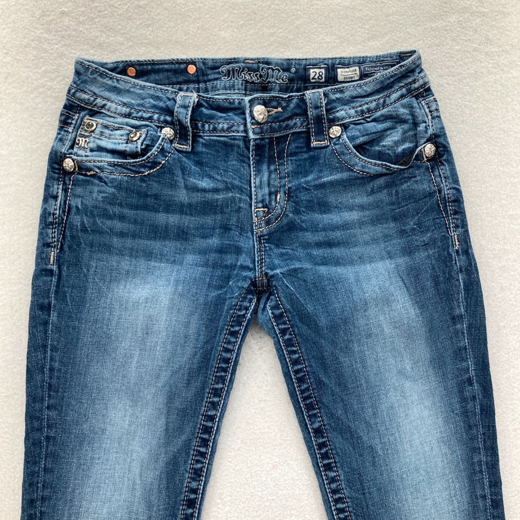 Miss Me Miss Me Signature Skinny Jeans Women's 28 Blue Stretch Denim Cross Embroidered Jeans Size 28" / US 6 / IT 42 - 3 Thumbnail