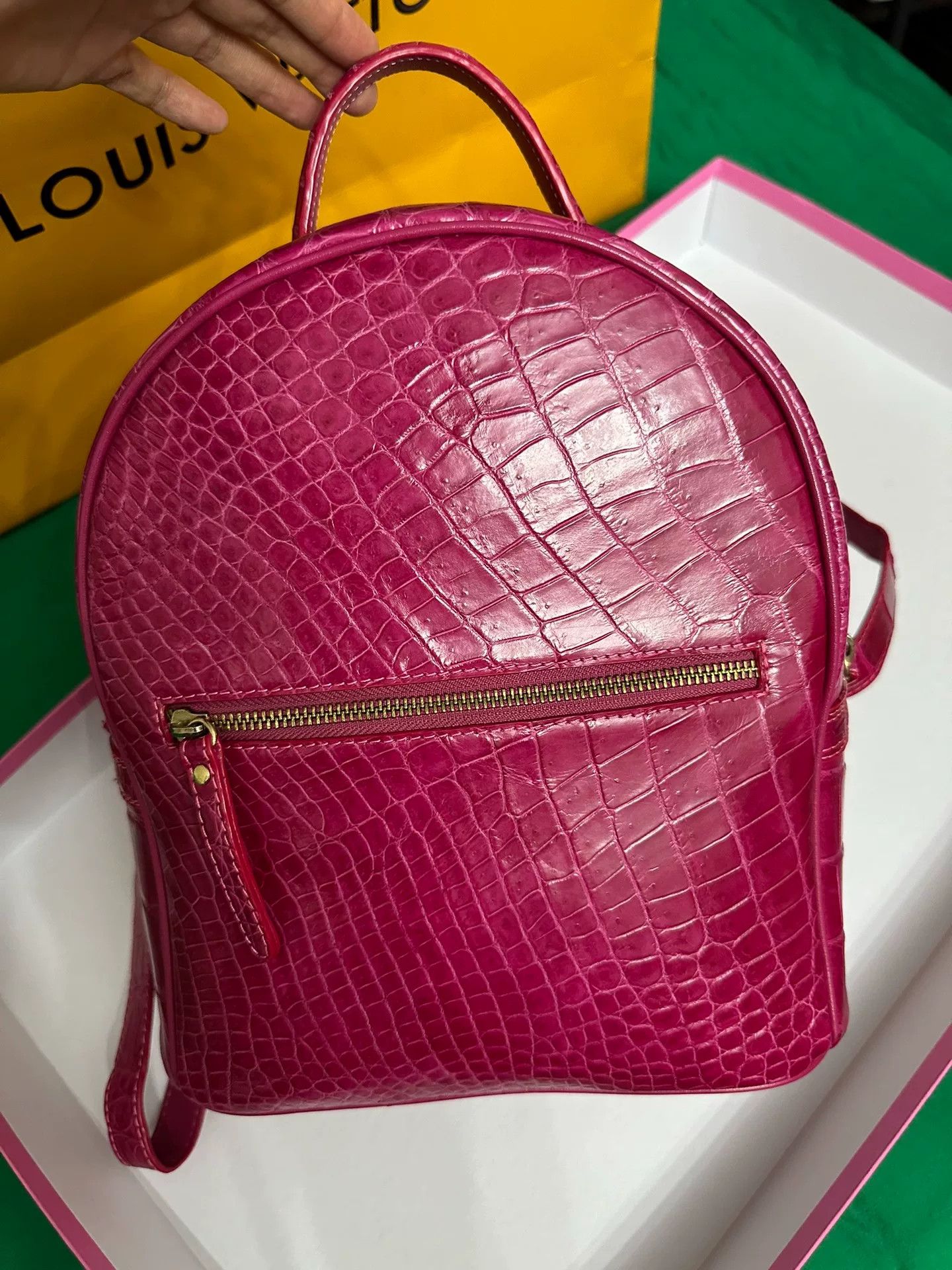 Other Pink Crocodile Leather Backpack Size ONE SIZE - 1 Thumbnail