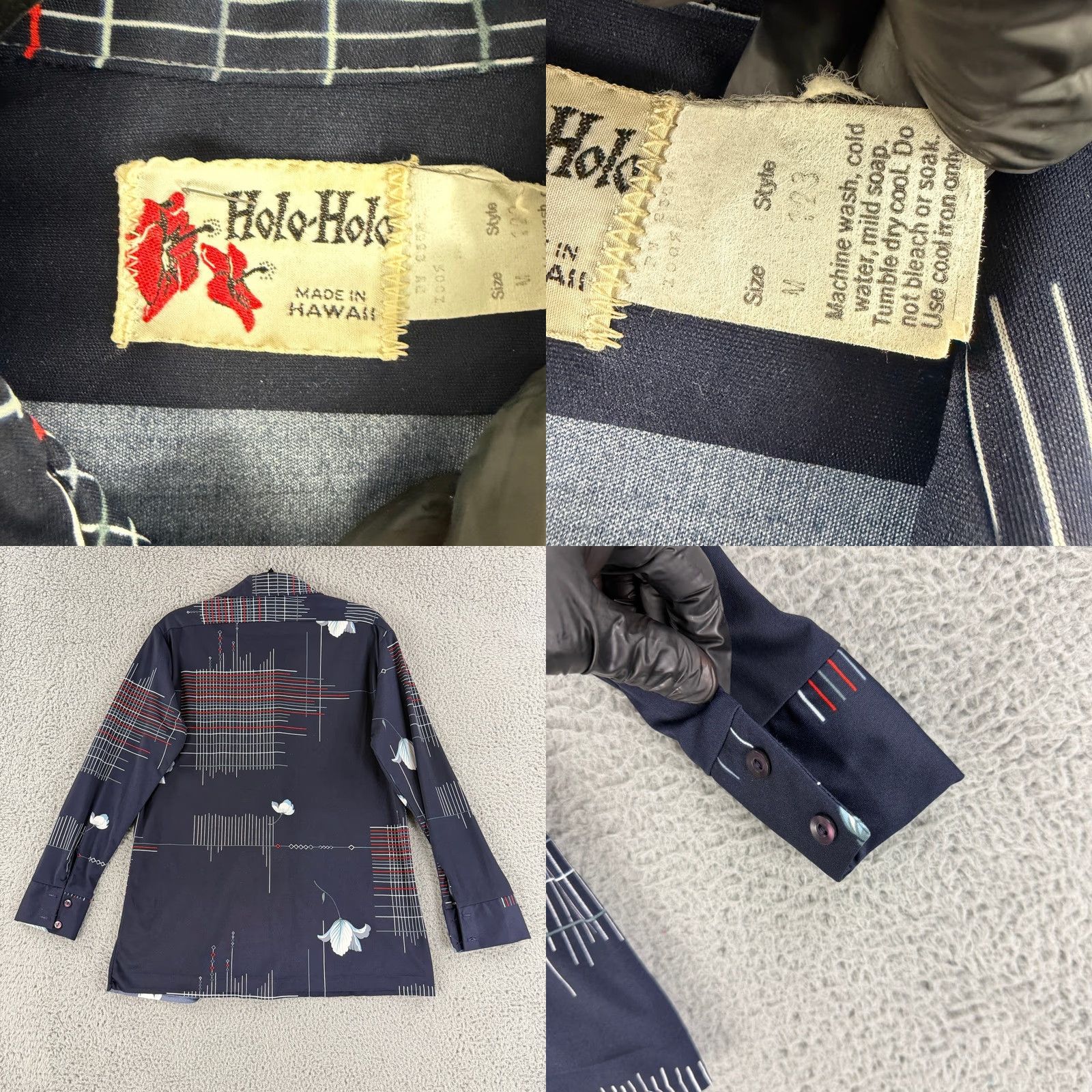 Vintage VINTAGE Holo-Holo Button-Down Shirt Mens M Navy Blue Floral Geometric Hawaii Shirt (80s) Mens Size US M / EU 48-50 / 2 - 9 Thumbnail