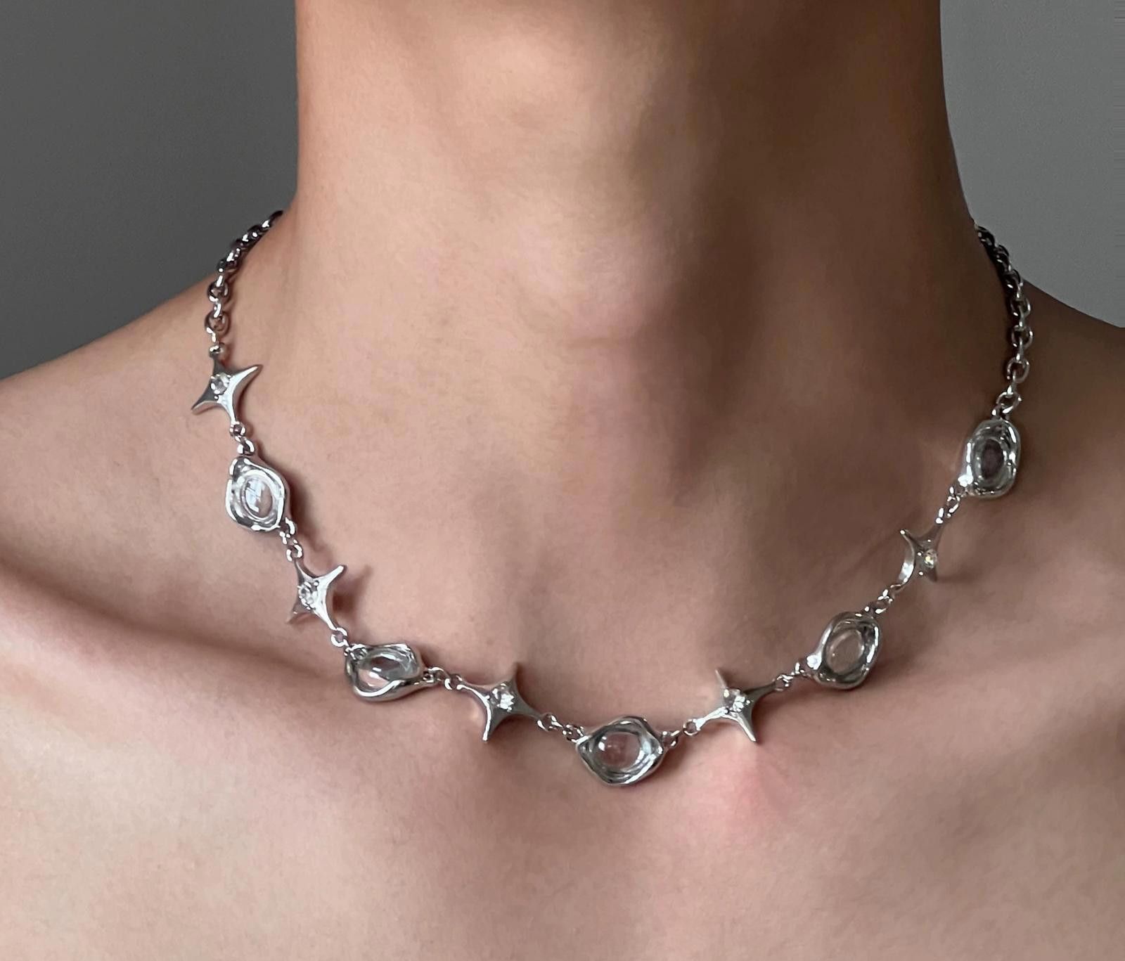 Jewelry Silver Star Link Chain Necklace, Modern Silver Jewelry Size ONE SIZE - 1 Thumbnail