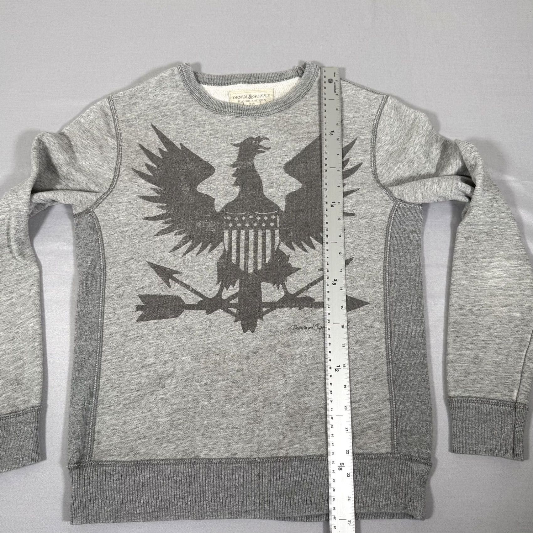Ralph Lauren Denim & Supply Ralph Lauren Sweatshirt Mens Small Eagle USA Flag Graphic Print Crew Neck Pullover Fleece Gray Wifi? Size US S / EU 44-46 / 1 - 5 Thumbnail