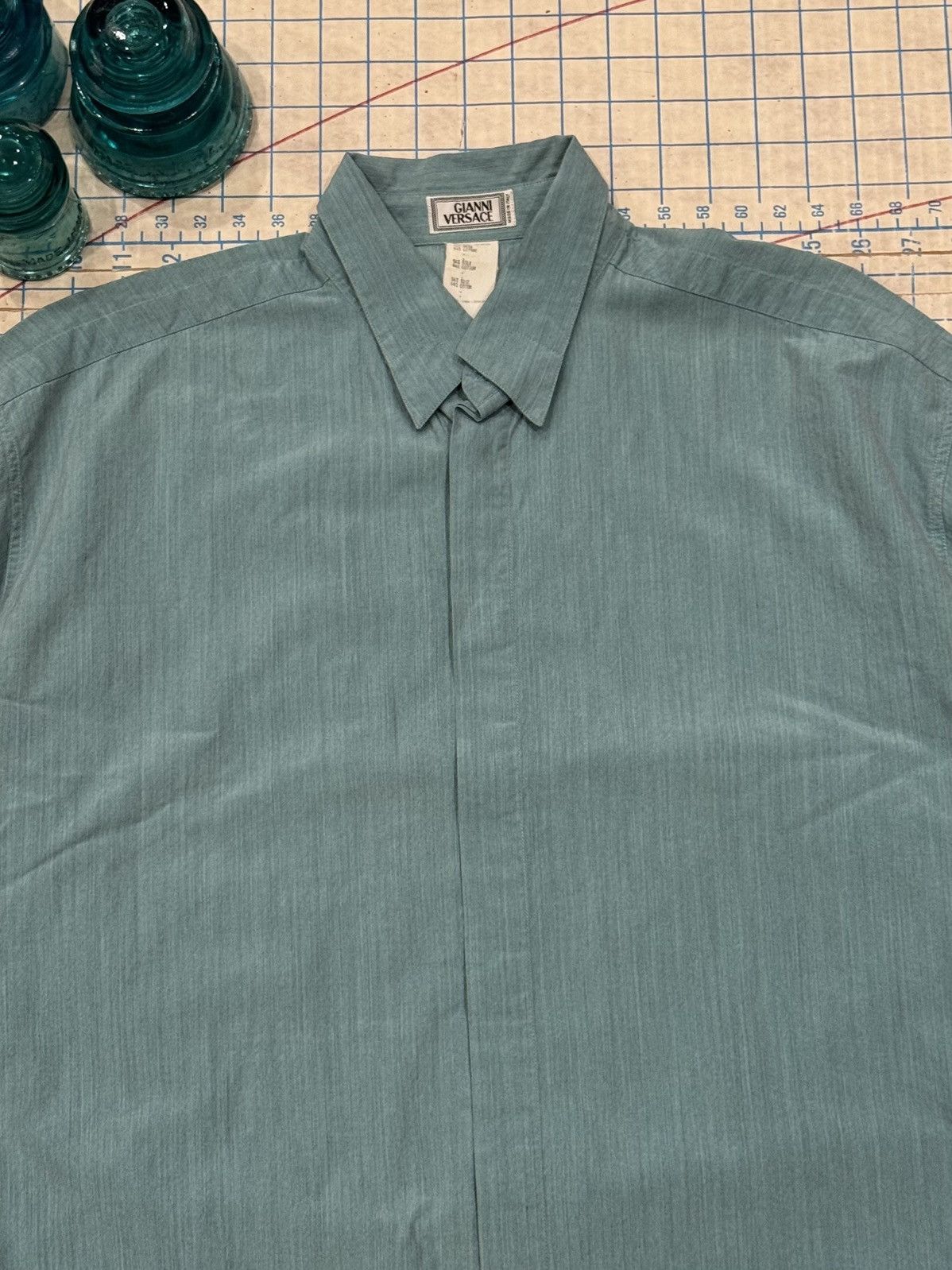 Versace Vintage Gianni Versace Rare Single Colour Blue Silk ButtonUp Size US L / EU 52-54 / 3 - 3 Thumbnail