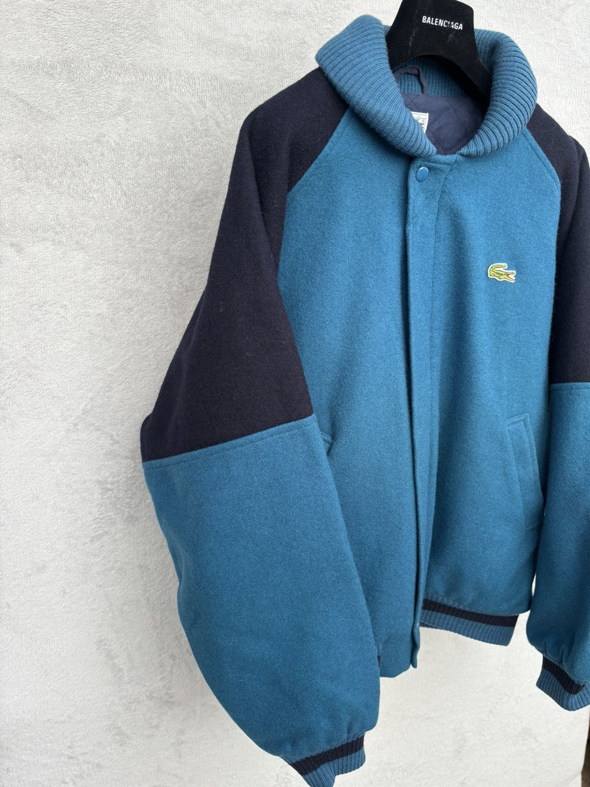 Lacoste 80s Lacoste Ribbed Shawl Collar Wool Bomber Jacket Size US L / EU 52-54 / 3 - 3 Thumbnail