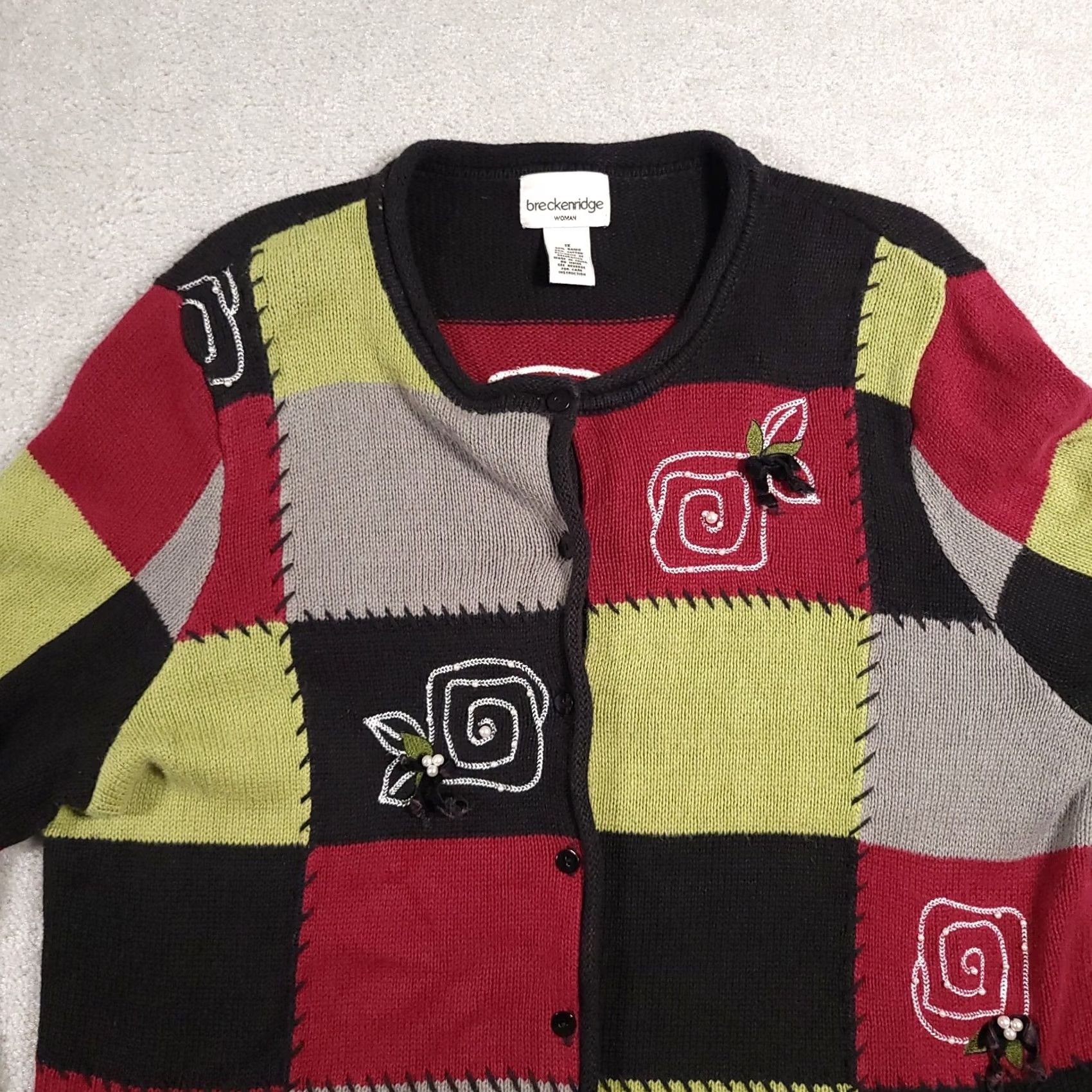 Vintage Breckenridge Cardigan Sweater Women's 1X Plus Button Up Knit Patch Pearls Cardigan Sweater Size XL / US 12-14 / IT 48-50 - 3 Thumbnail