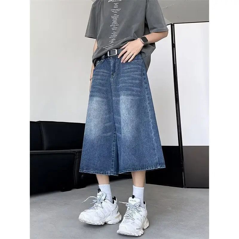Japanese Brand Retro straight leg wide leg blue denim shorts Size US 32 / EU 48 - 2 Thumbnail