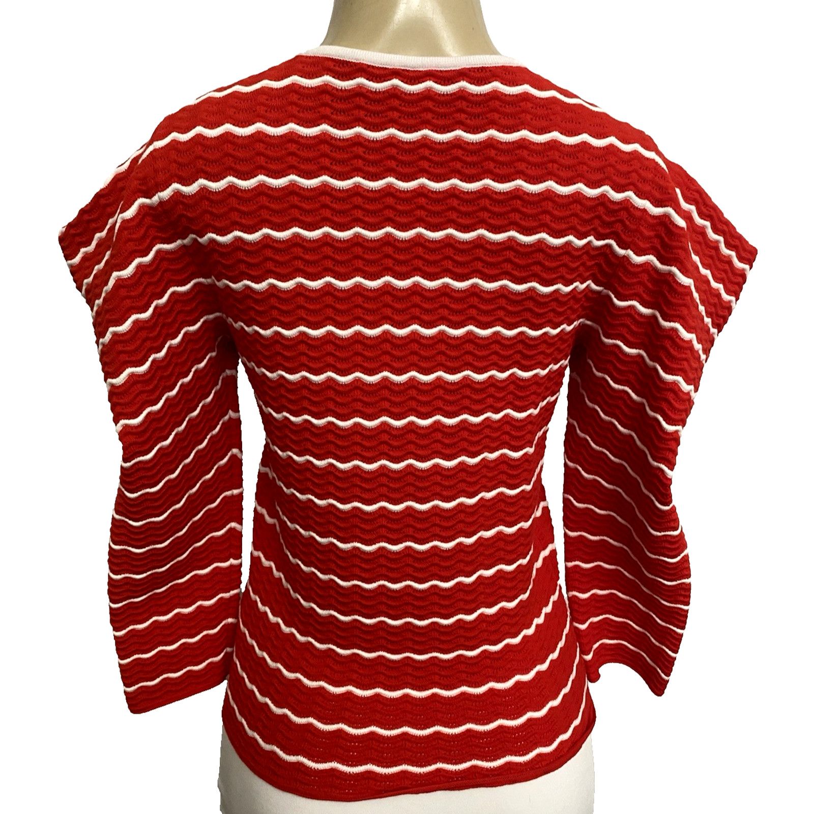 Carolina Herrera CAROLINA HERRERA Ruffled Striped Pointelle Knit Top Sweater Size S / US 4 / IT 40 - 5 Thumbnail