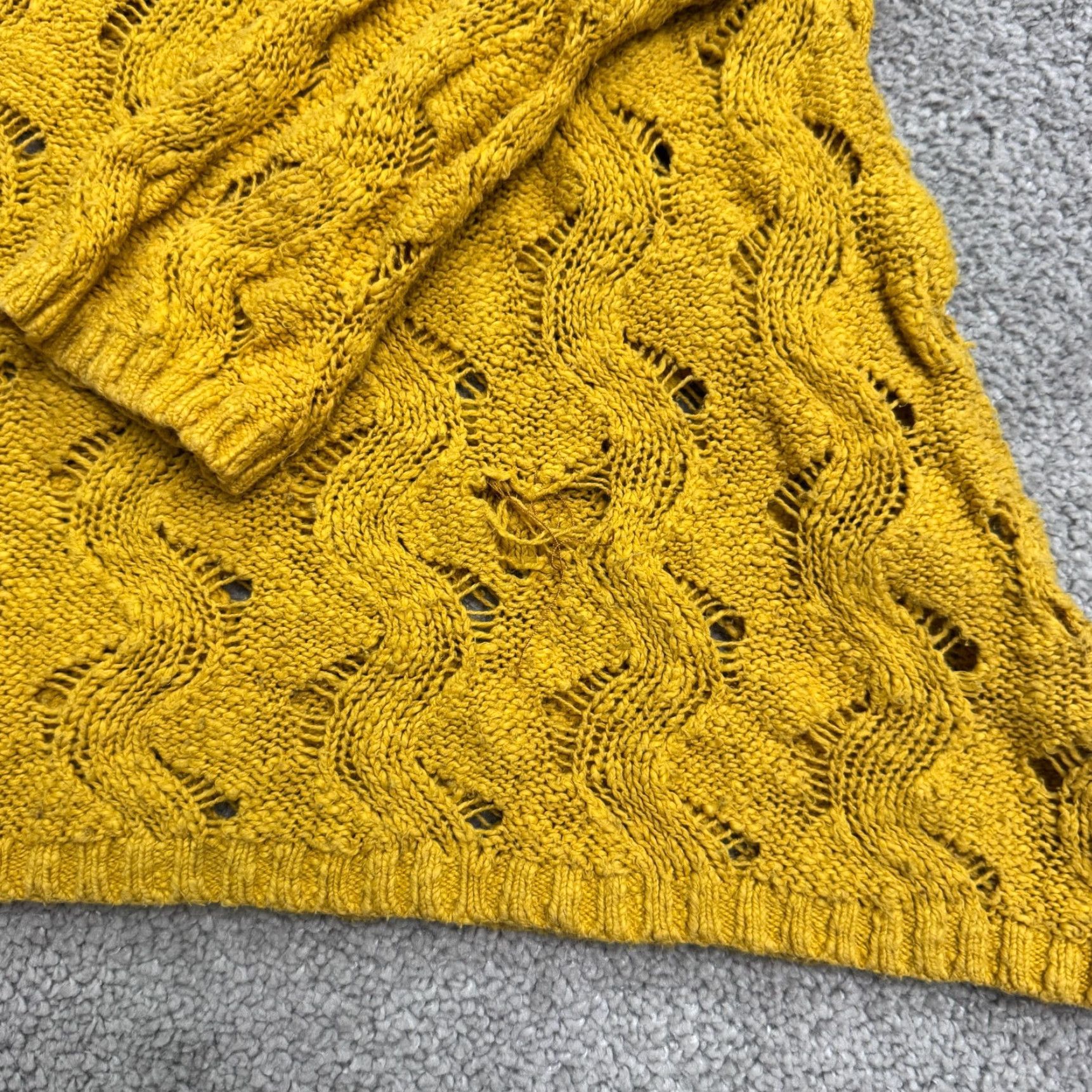 Lucky Brand Lucky Brand Crochet Pullover Sweater Womens L Yellow Open Knit V-Neck Bohemian Classic Size L / US 10 / IT 46 - 5 Thumbnail