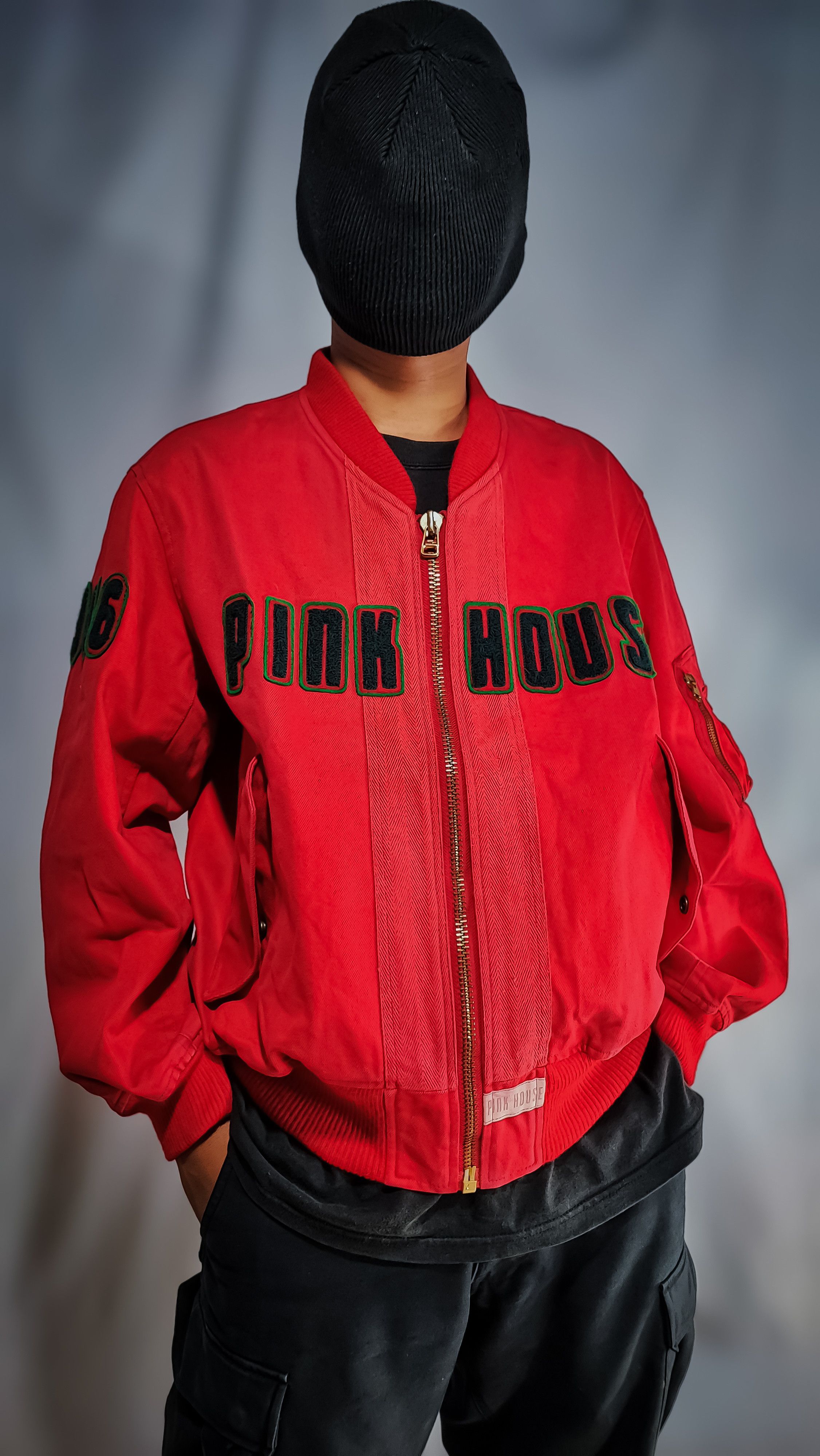 14th Addiction Vintage pink house red bomber jacket Size US L / EU 52-54 / 3 - 1 Thumbnail