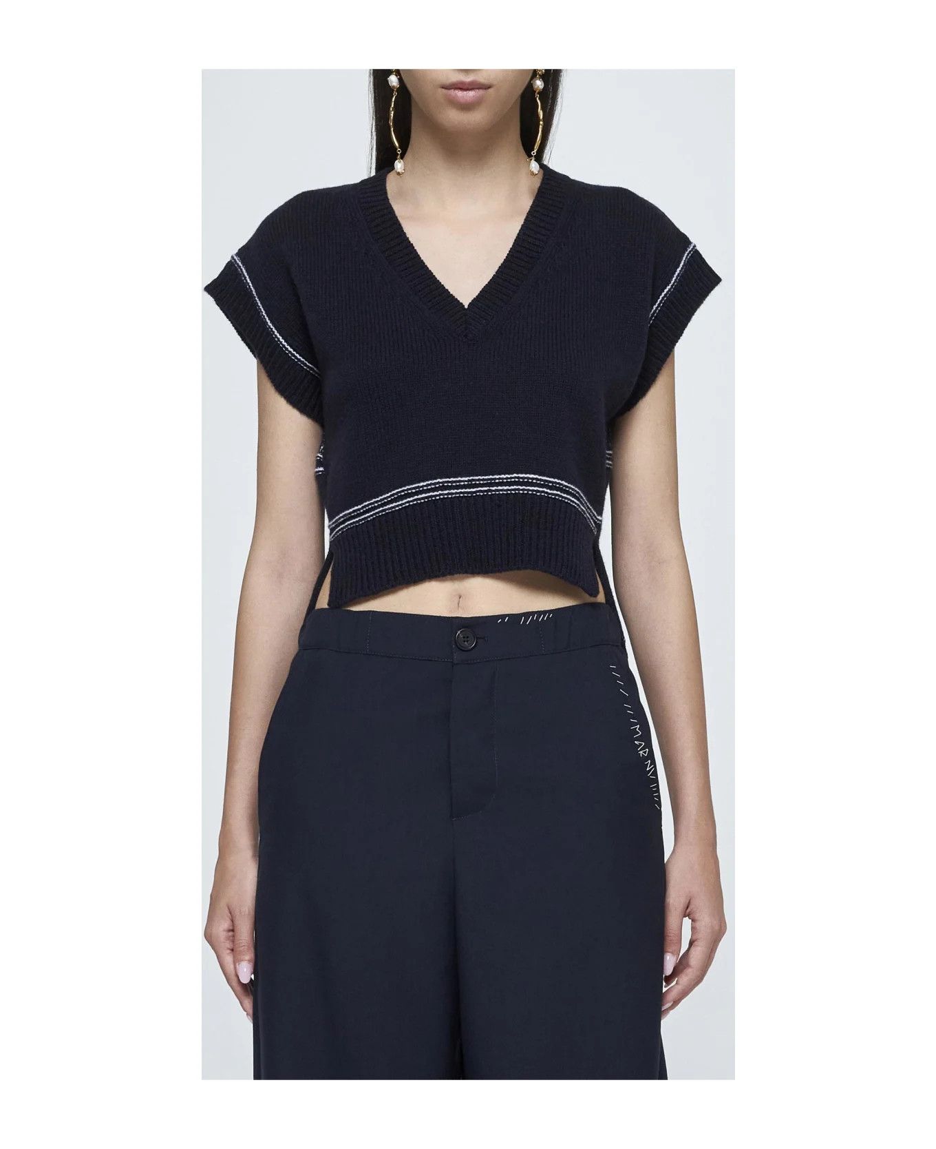 Marni o1y1125 V-neck Sweater in Black/White Size S / US 4 / IT 40 - 3 Thumbnail