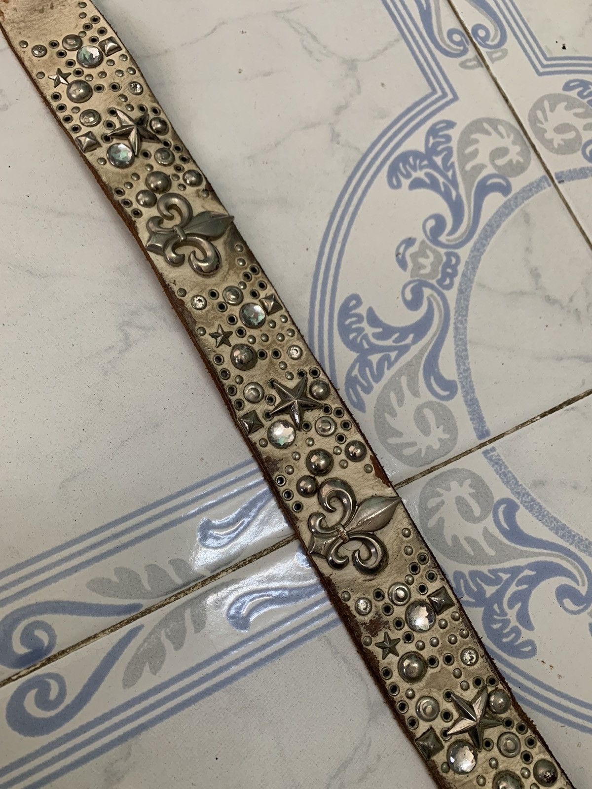If Six Was Nine Vtg Rare Leather Belt Star Dagger Like Chrome Hearts Design Size ONE SIZE - 8 Thumbnail