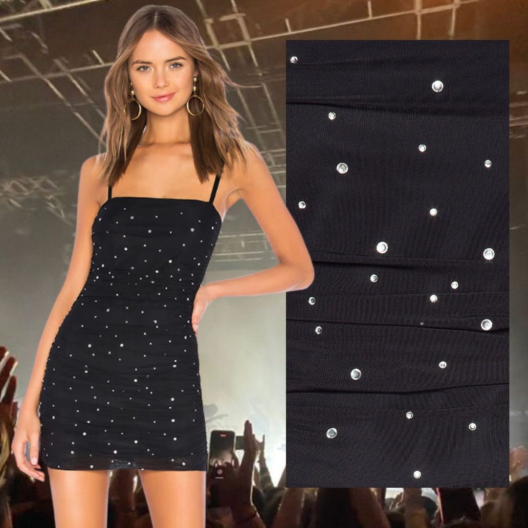 image of Nbd X Revolve | Kerr Black Mesh Rhinestone Mini Dress Xs, Women's