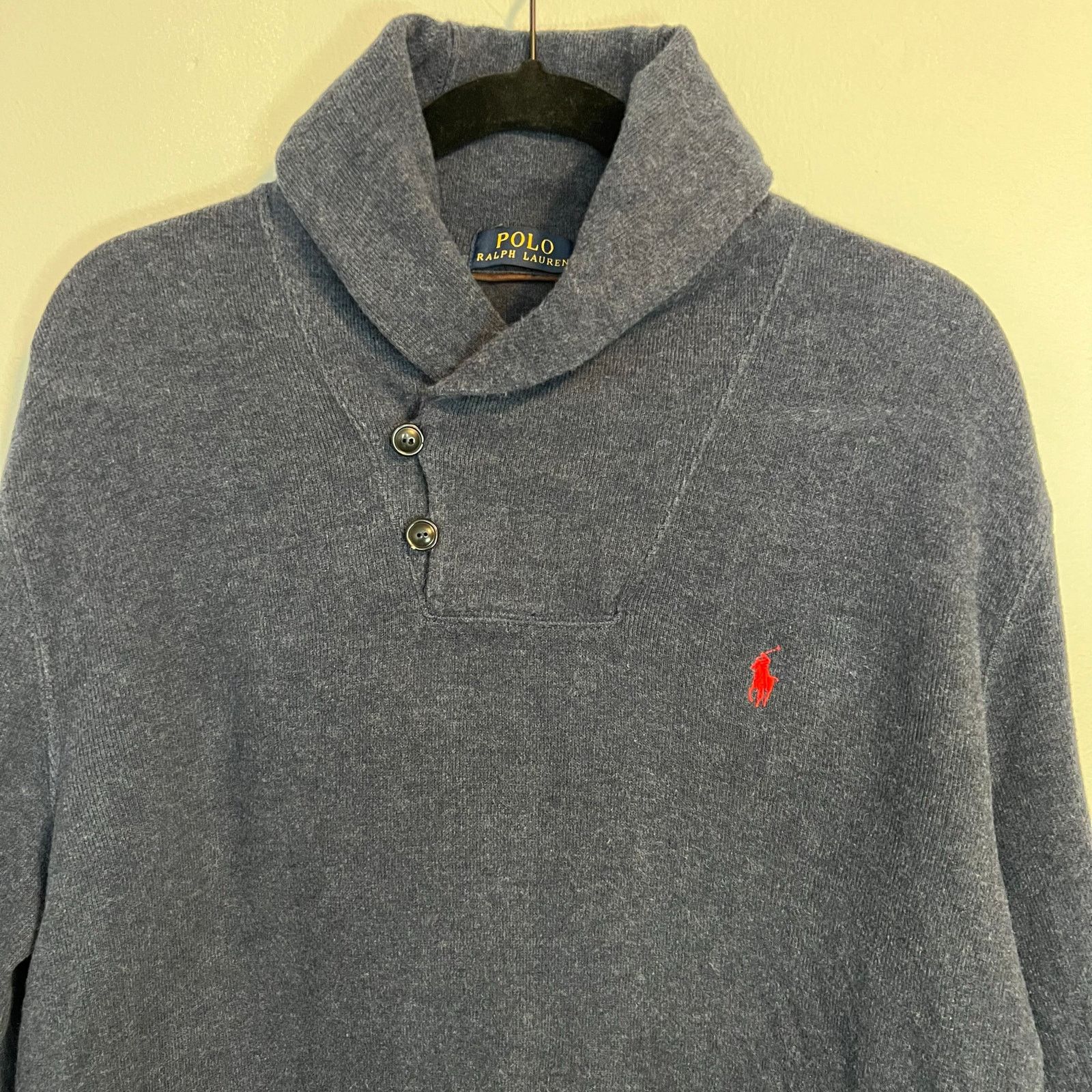 Polo Ralph Lauren Polo Ralph Lauren Shawl Collar Pull Over Blue Sweater Sz L Size US L / EU 52-54 / 3 - 4 Thumbnail